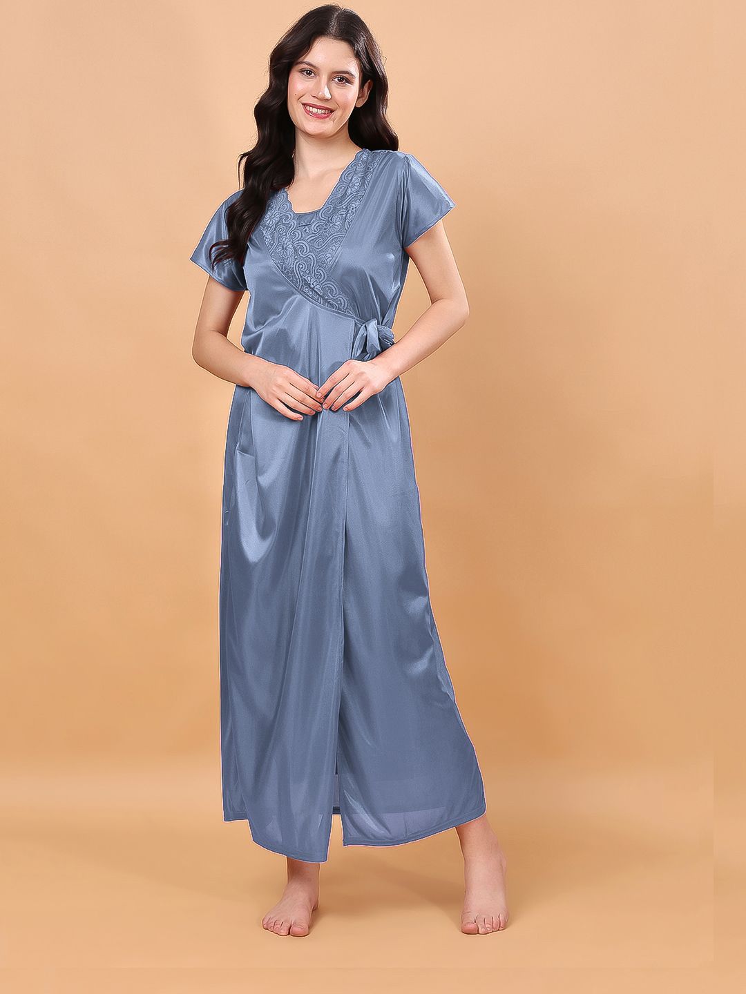 CHUI MUI Women Satin Maxi Nightdress with Robe-image-15
