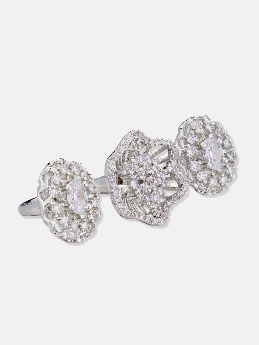ATIBELLE Silver Plated Cubic Zirconia Stone Studded Finger Ring