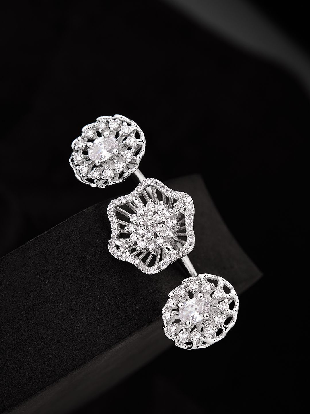 ATIBELLE Silver Plated Cubic Zirconia Stone Studded Finger Ring