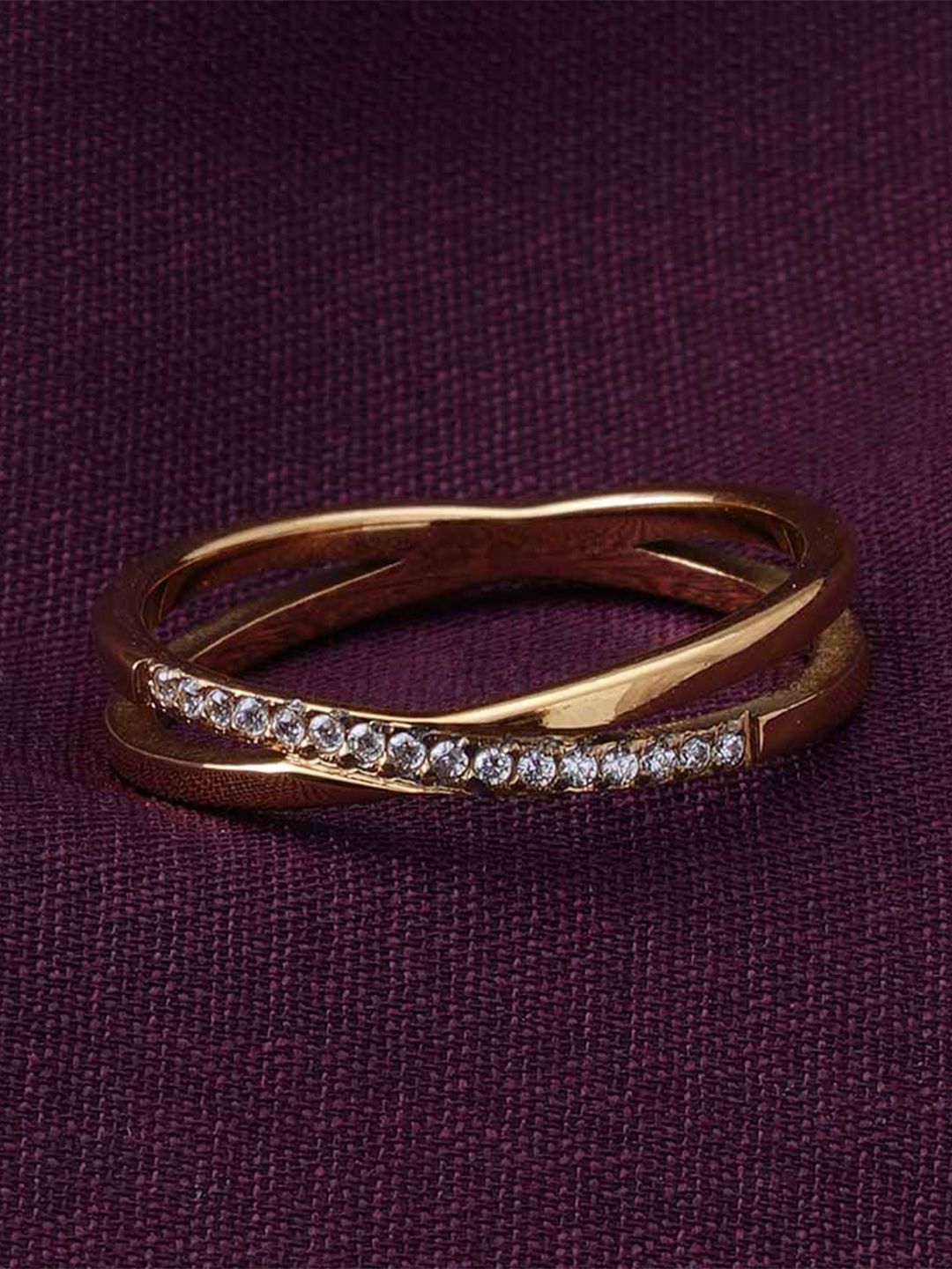 PALMONAS 18KT Gold Plated Criss Cross Ring For Women Waterproof & Anti-Tarnish Ring