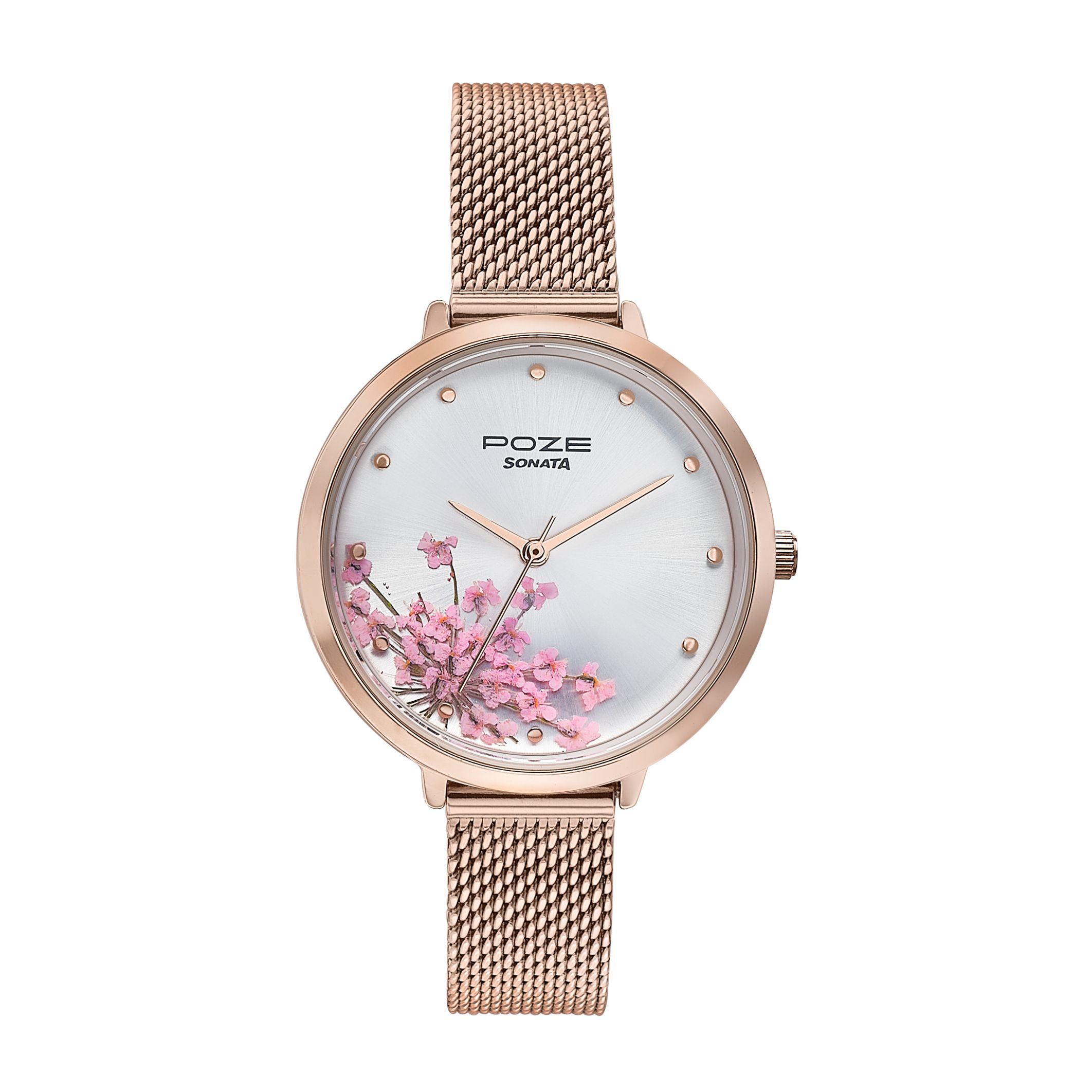 Sonata Women Poze Flower Dial & Bracelet Style Straps Analogue Quartz Watch SP80105WM01-picture-39