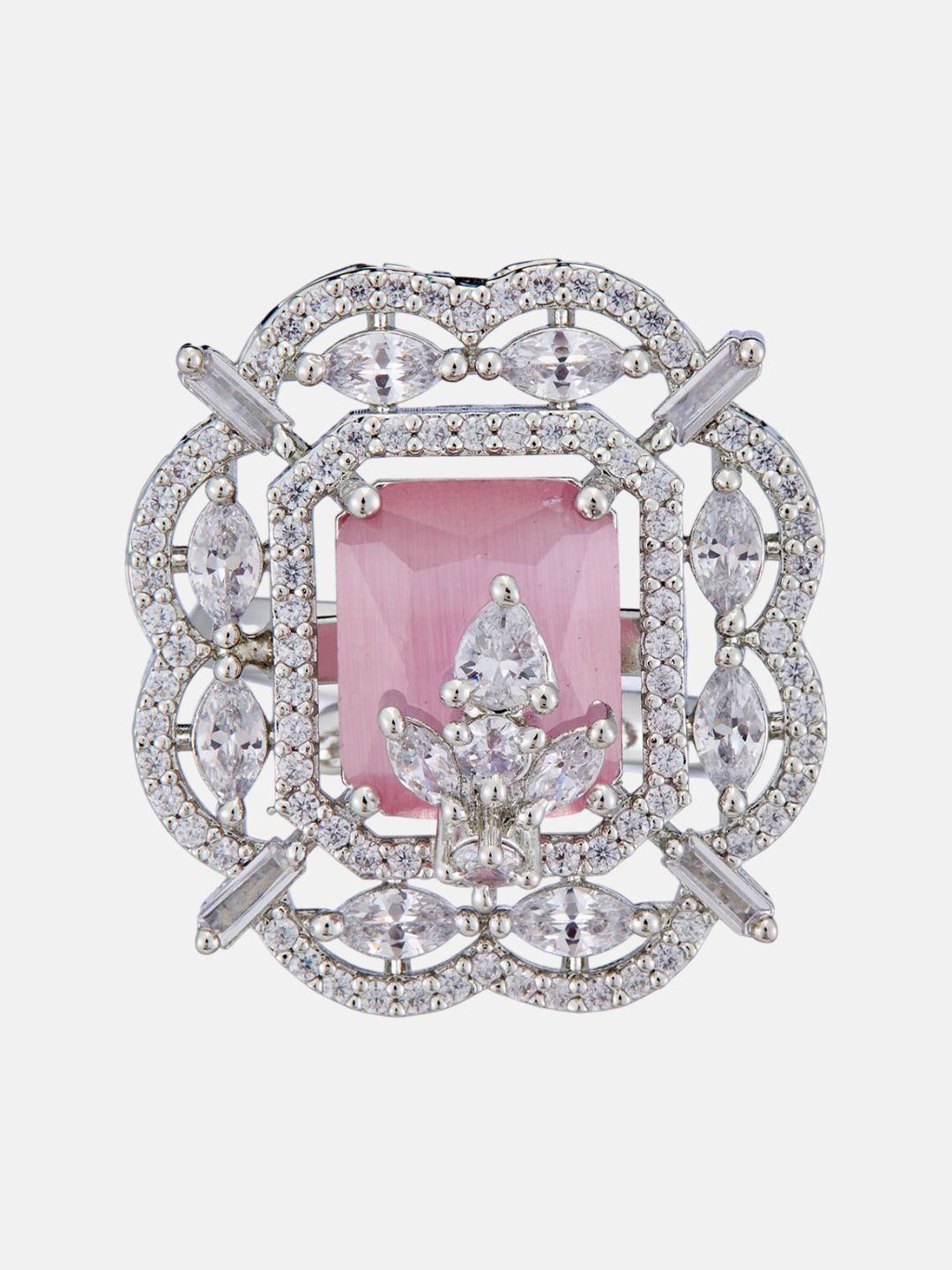 ATIBELLE Silver-Plated Cubic Zirconia Stone Studded Finger Ring