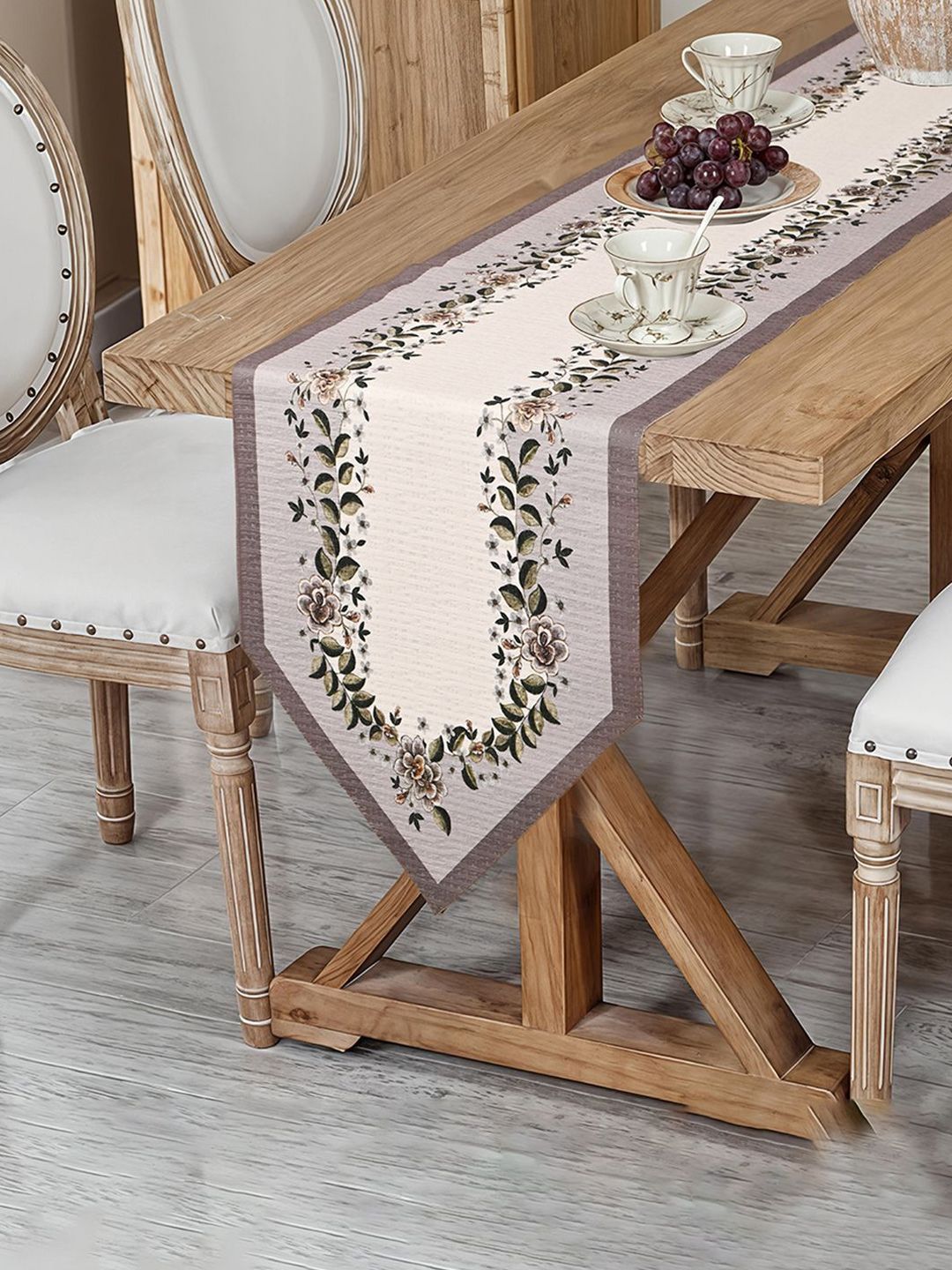 Kuber Industries Cream-Colored & Green Floral Printed Pure Cotton Table Runner-image-46