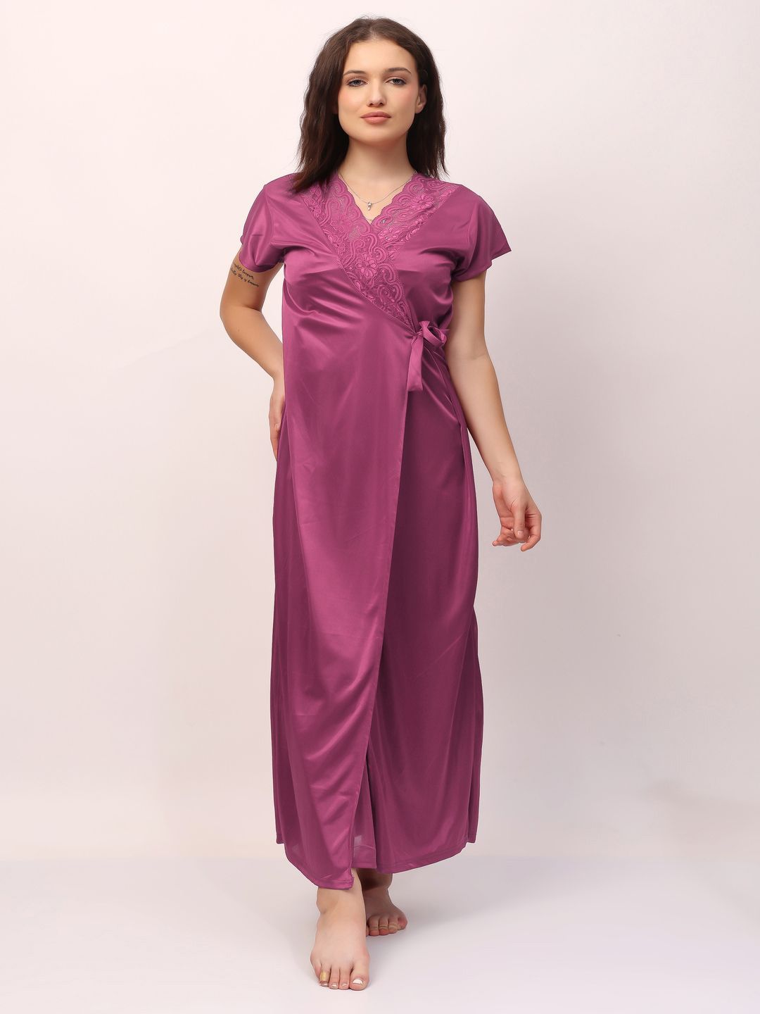 CHUI MUI Pack of 2 Satin Maxi Nightdress with Robe-image-24