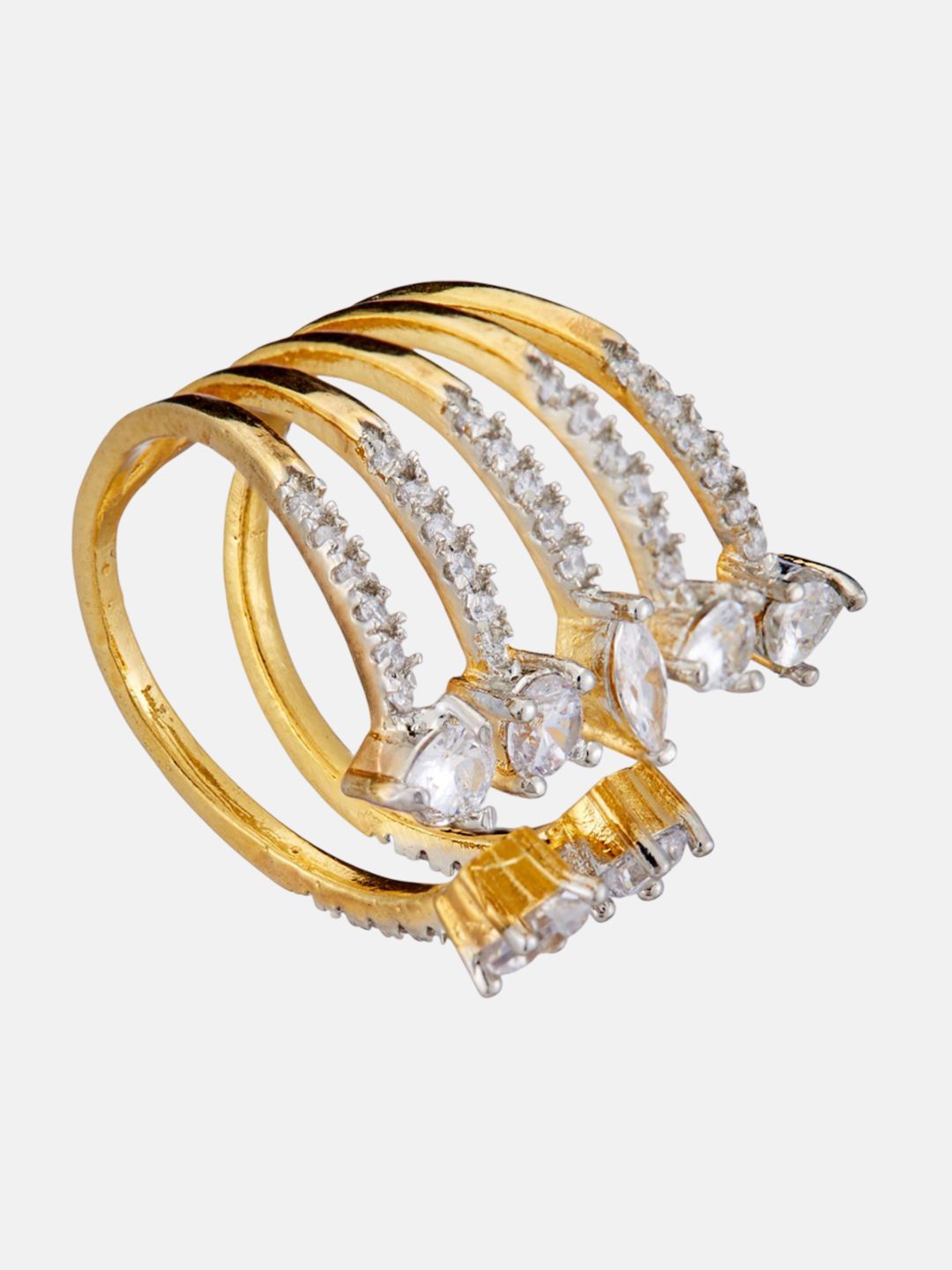ATIBELLE Gold-Plated Cubic Zirconia Stones Studded Finger Ring