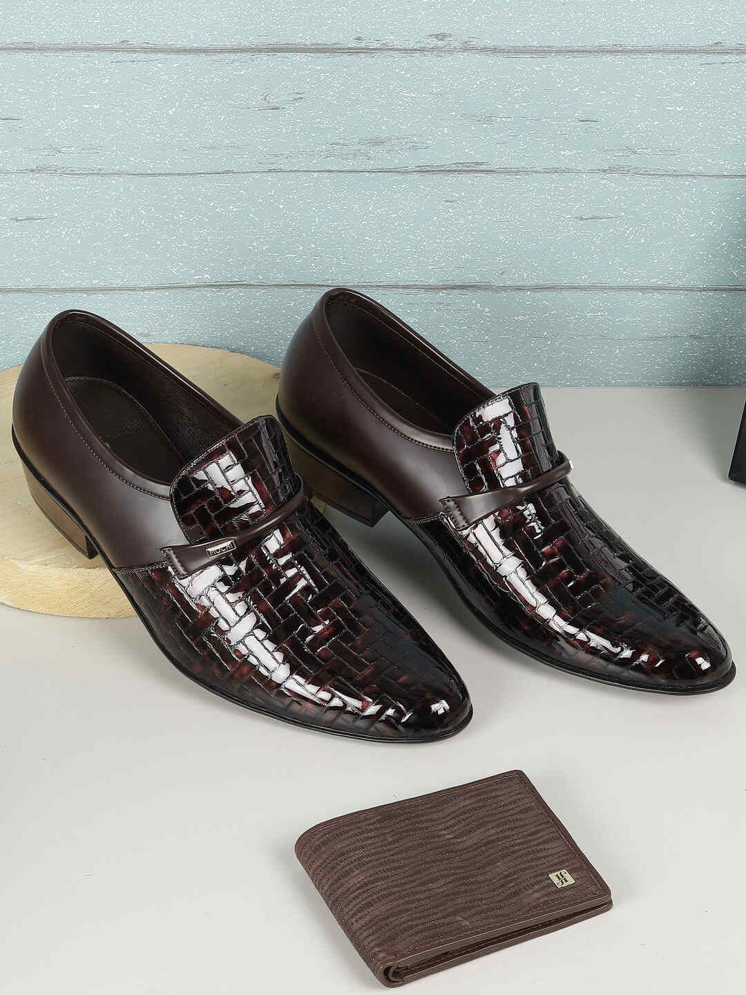 Mochi Men Textured Leather Slip On Formal Loafers Shoes-picture-40