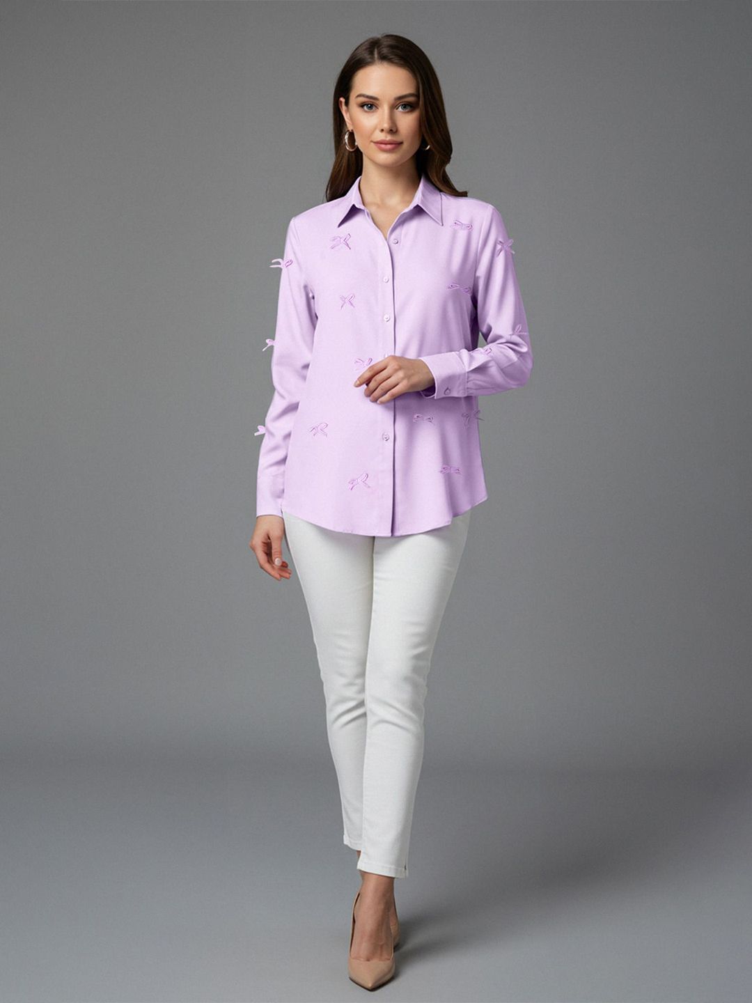 Self-Designed Women Classic Spread Collar Solid Casual Shirt main image 1