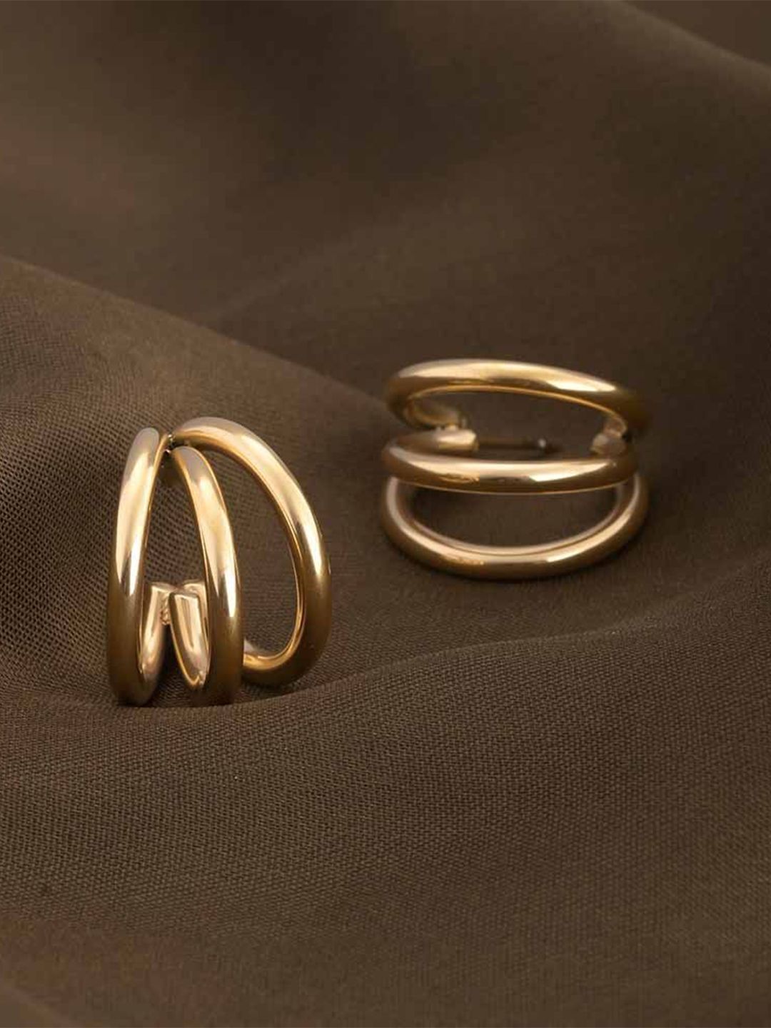 PALMONAS 18k Gold Plated Triple Circle Stainless Steel Hoop Earrings-picture-23