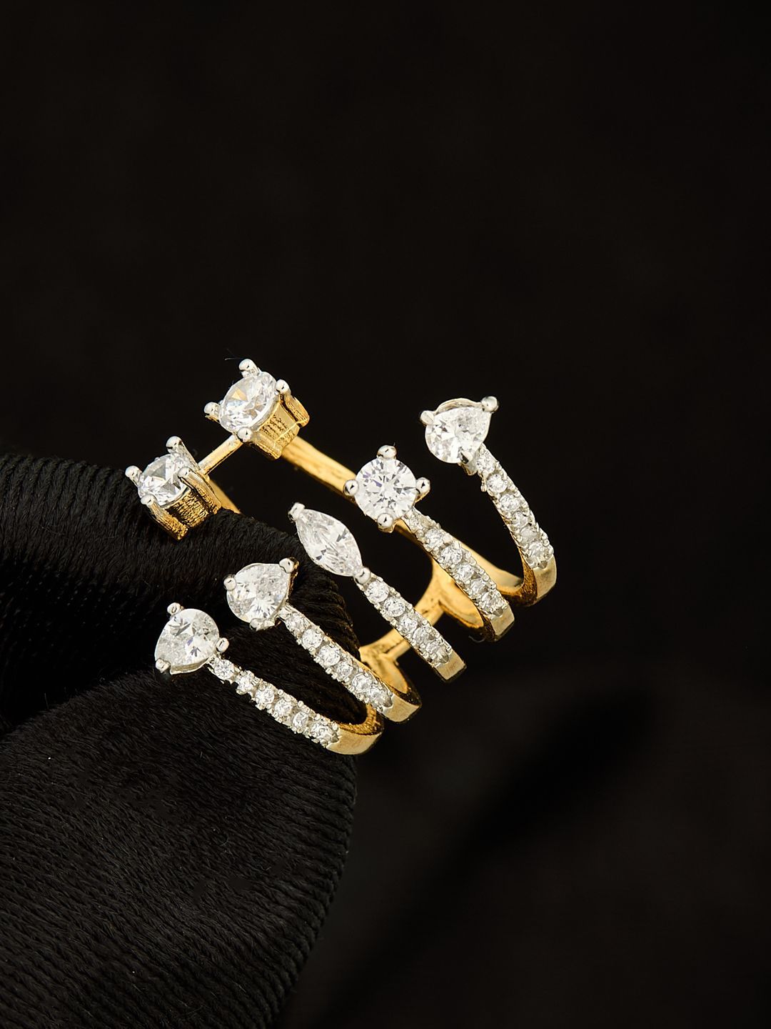 ATIBELLE Gold-Plated Cubic Zirconia Stones Studded Finger Ring