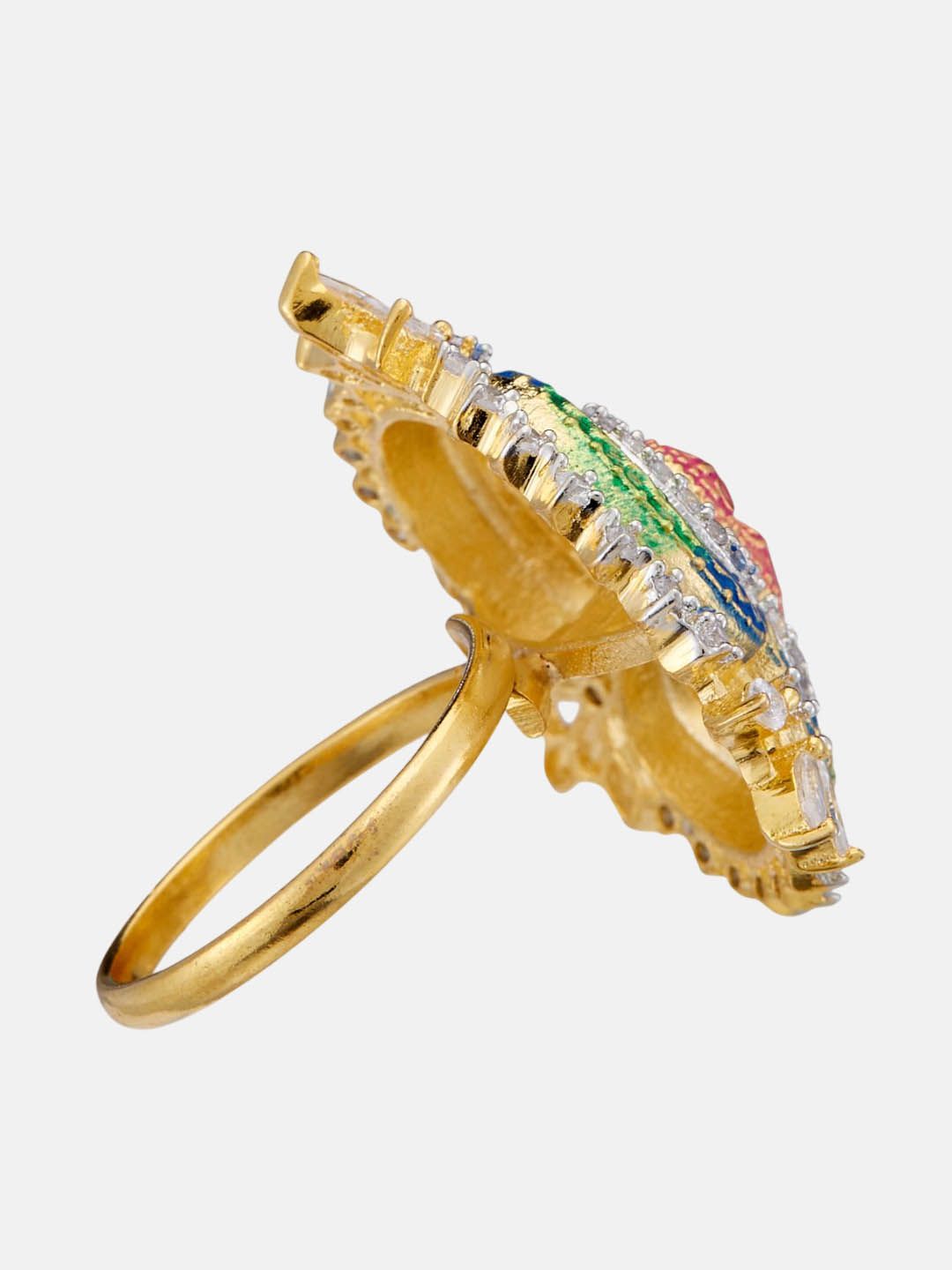 ATIBELLE Gold-Plated Cubic Zirconia Stones Studded Finger Ring