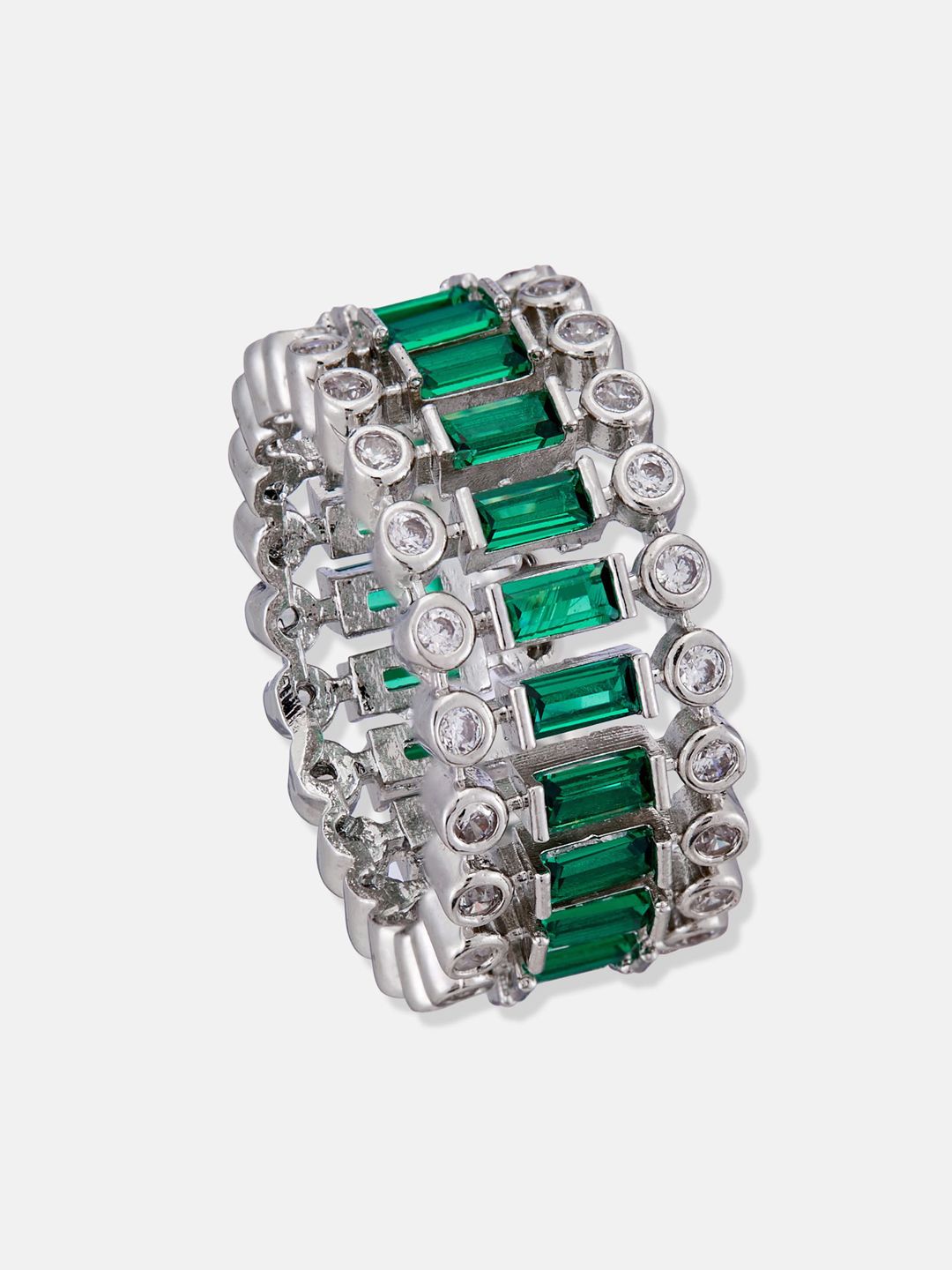 ATIBELLE Silver Plated Cubic Zirconia Stones Studded Finger Ring
