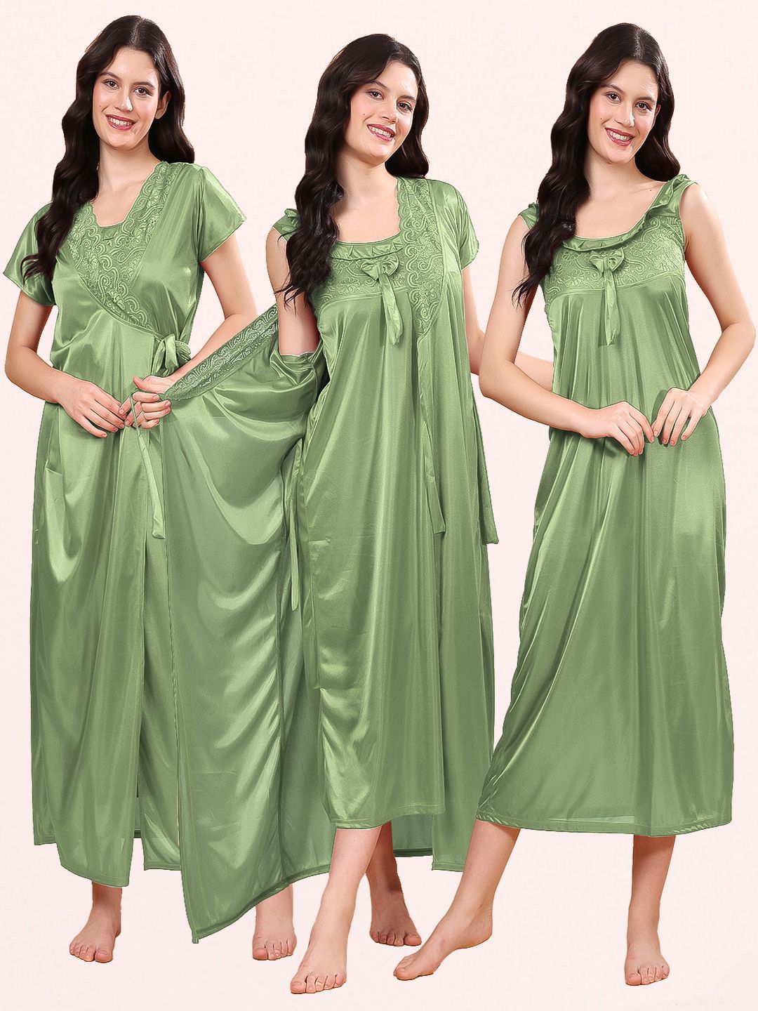 CHUI MUI Women Satin Maxi Nightdress with Robe-image-4