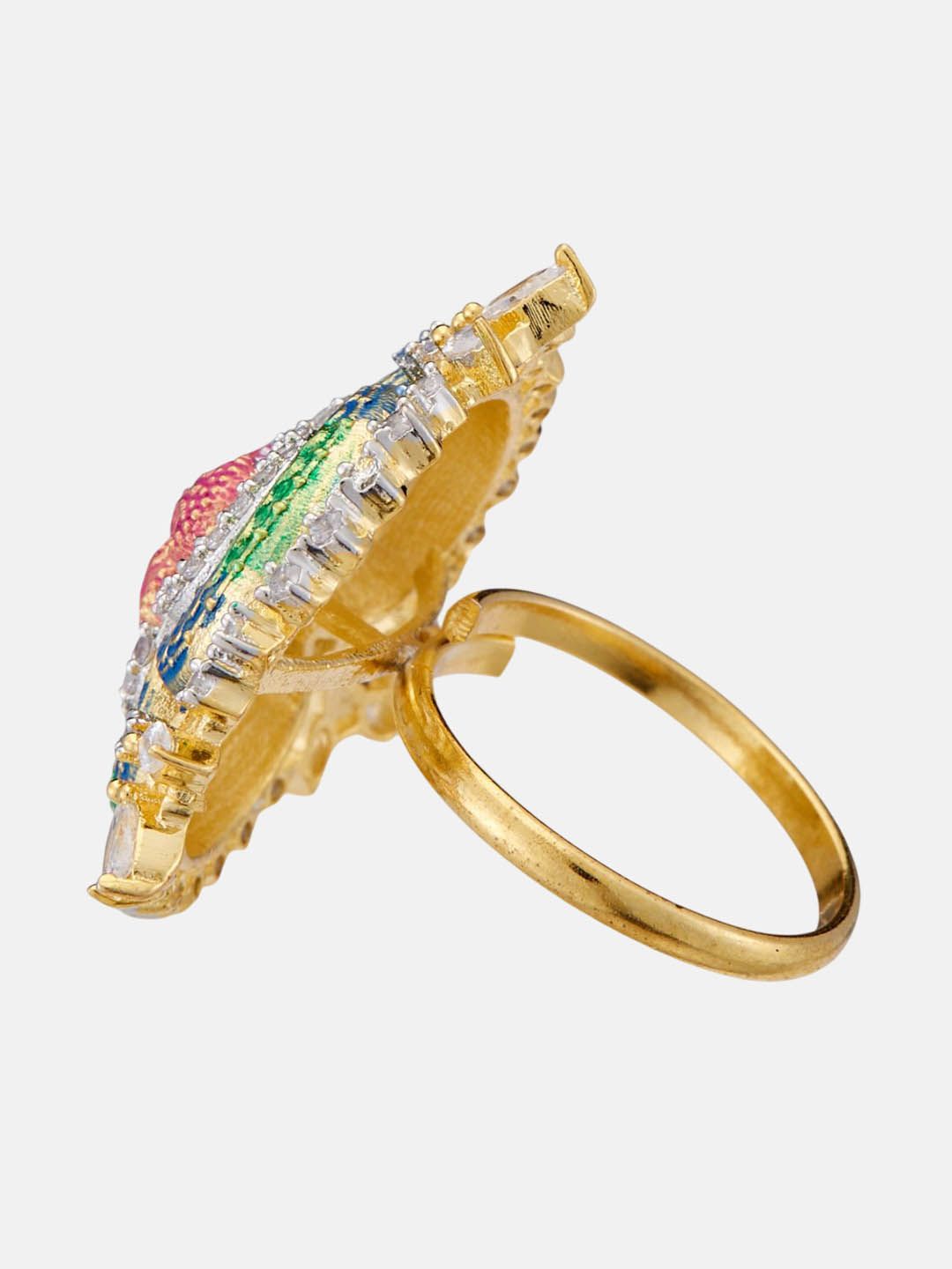 ATIBELLE Gold-Plated Cubic Zirconia Stones Studded Finger Ring