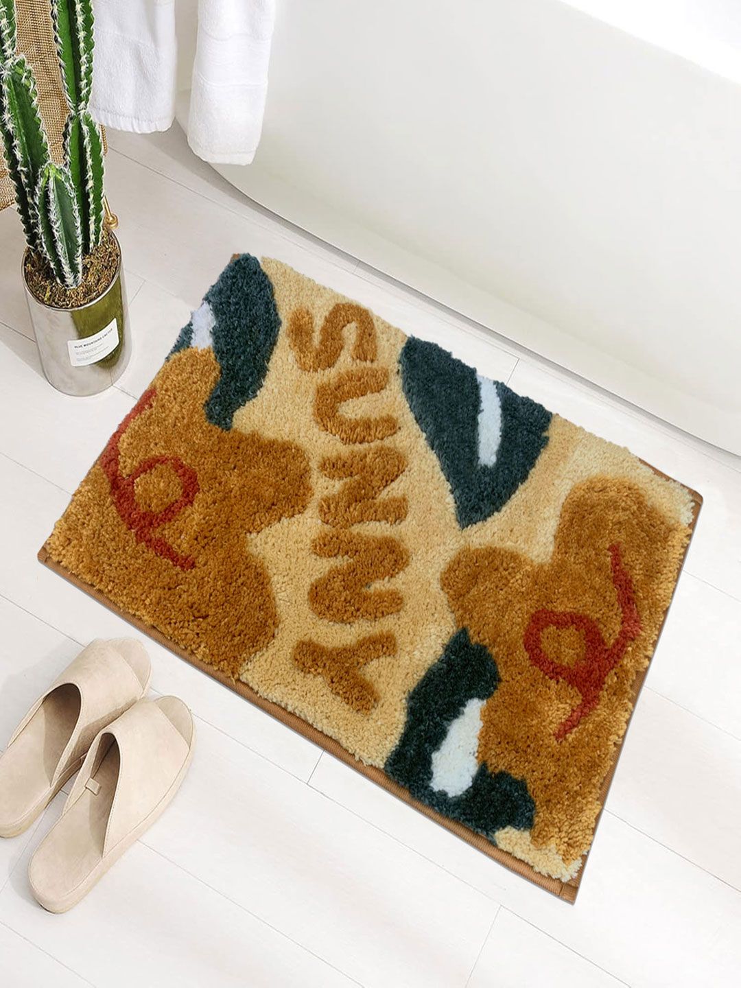 luxehome international LUXEHOME INTERNATIONALYellow & Brown PrintedMicrofiber Anti-Slip Bath Mat-picture-13