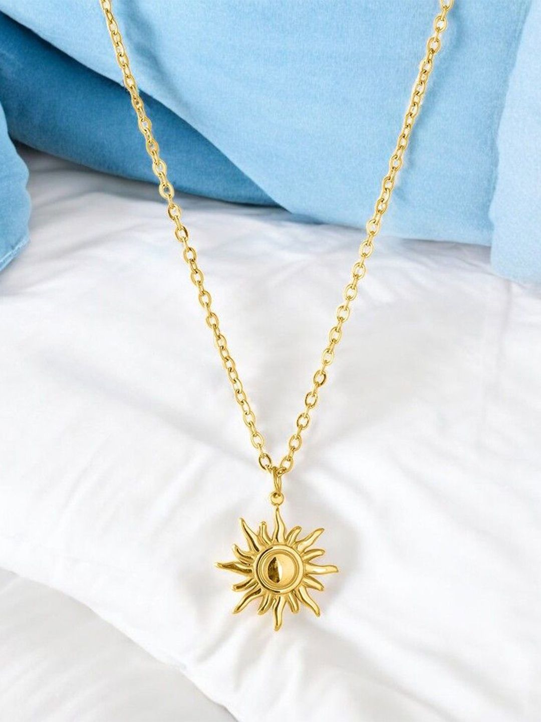 PALMONAS 18K Gold-Plated Glowing Sun Stainless Steel Pendant With Chain-picture-28
