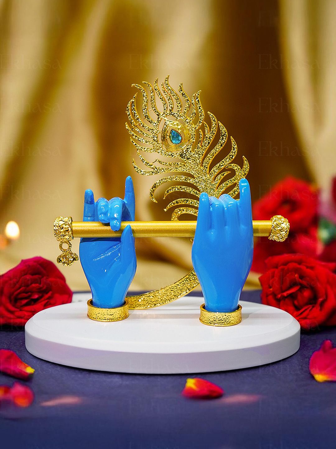 Ekhasa Blue & Gold-Toned Lord Krishna Flute Hands Idol Showpiece-picture-31