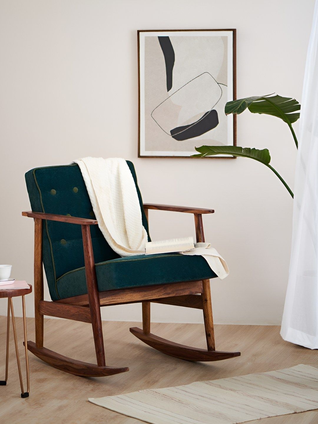 Chumbak Memsaab Green & Brown Rocking Velvet Lounge Chair