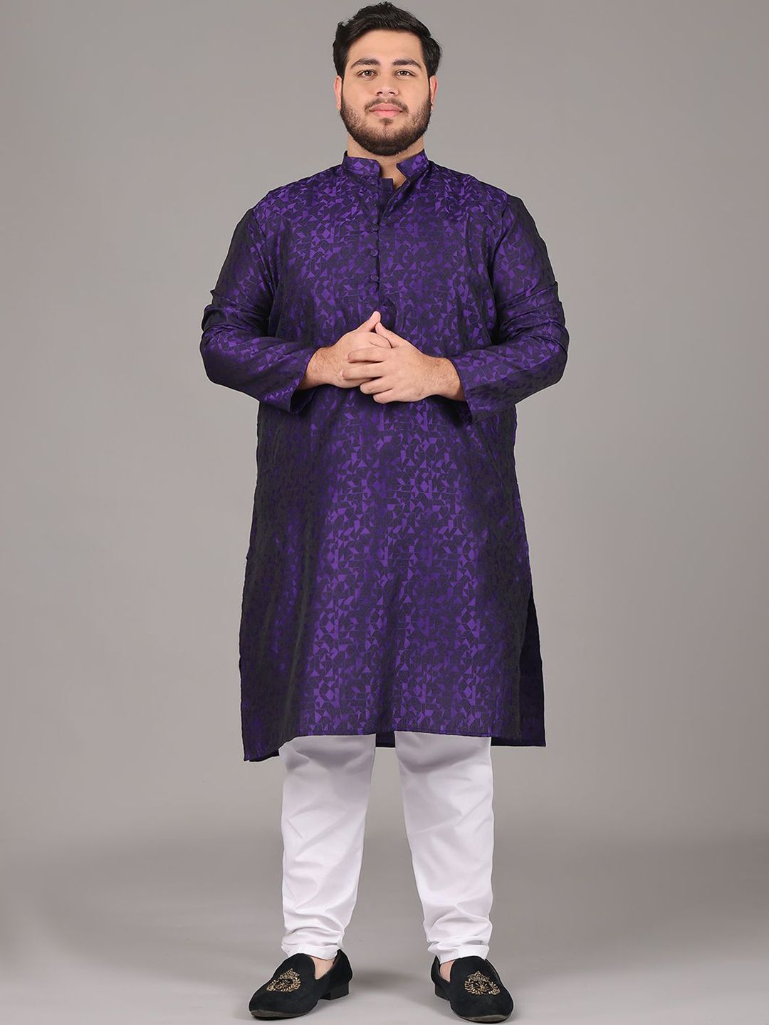 SOJANYA PLUS Size Geometric Woven Design Mandarin Collar Straight Kurta-picture-26