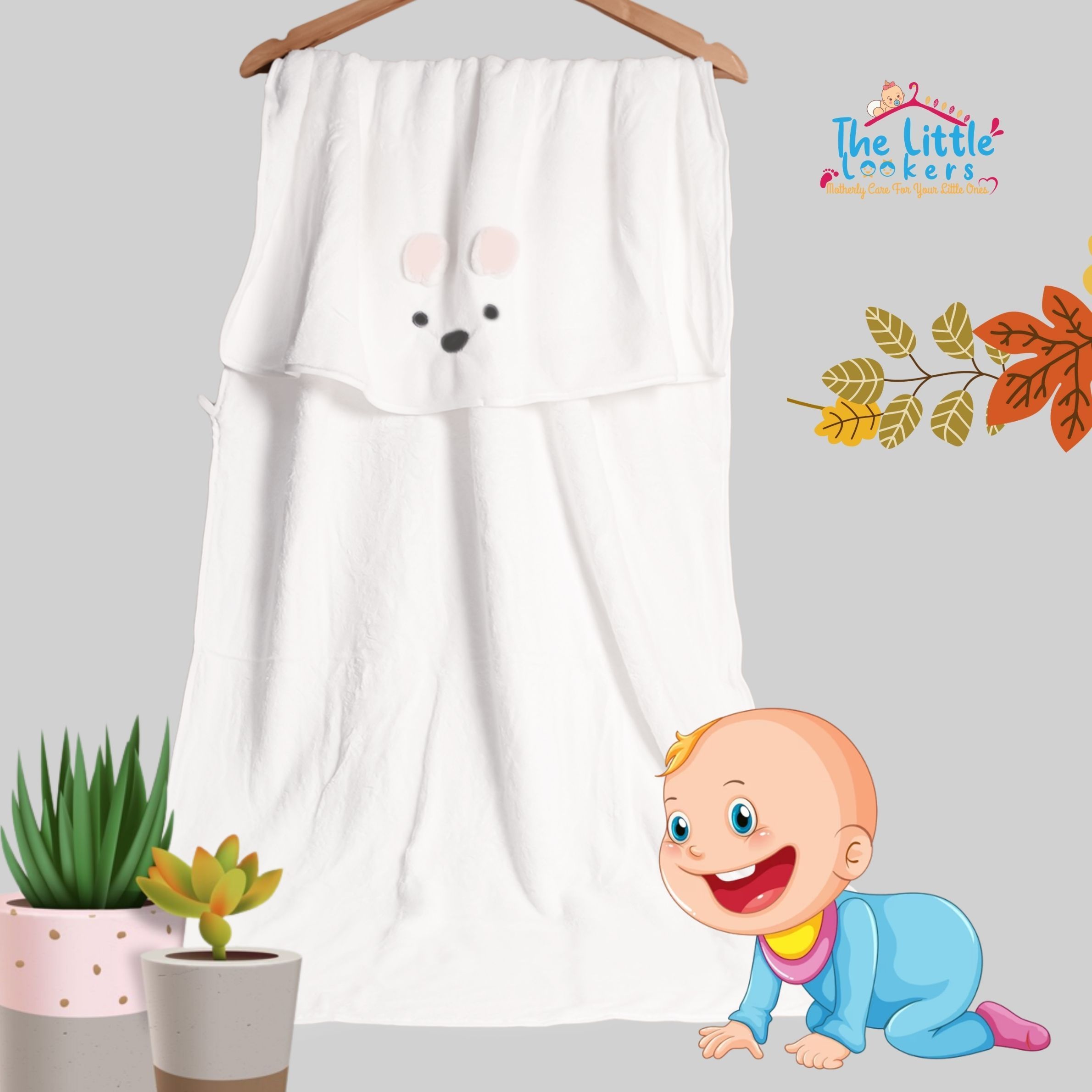 The Little Lookers Kids White & Pink 2 Pieces Super Absorbent Microfiber Hand & Bath Towel-picture-49