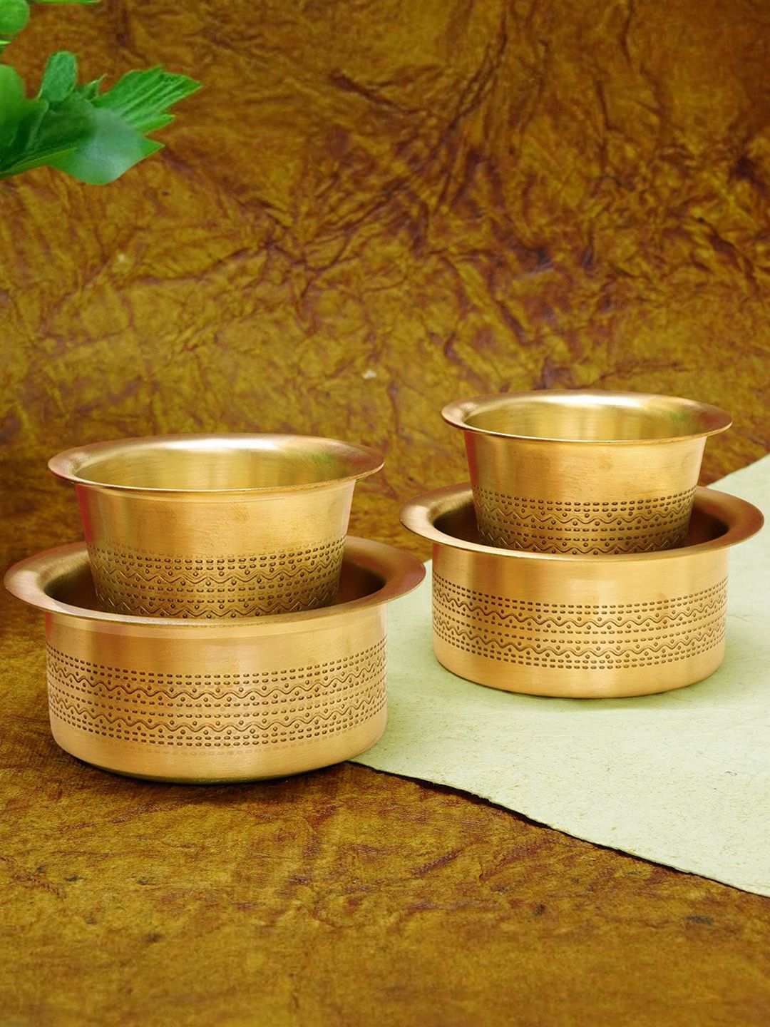 Ekhasa Gold-Toned Textured 100% Pure Brass Filter Coffee Cup Dabara (Set of 2)-image-20