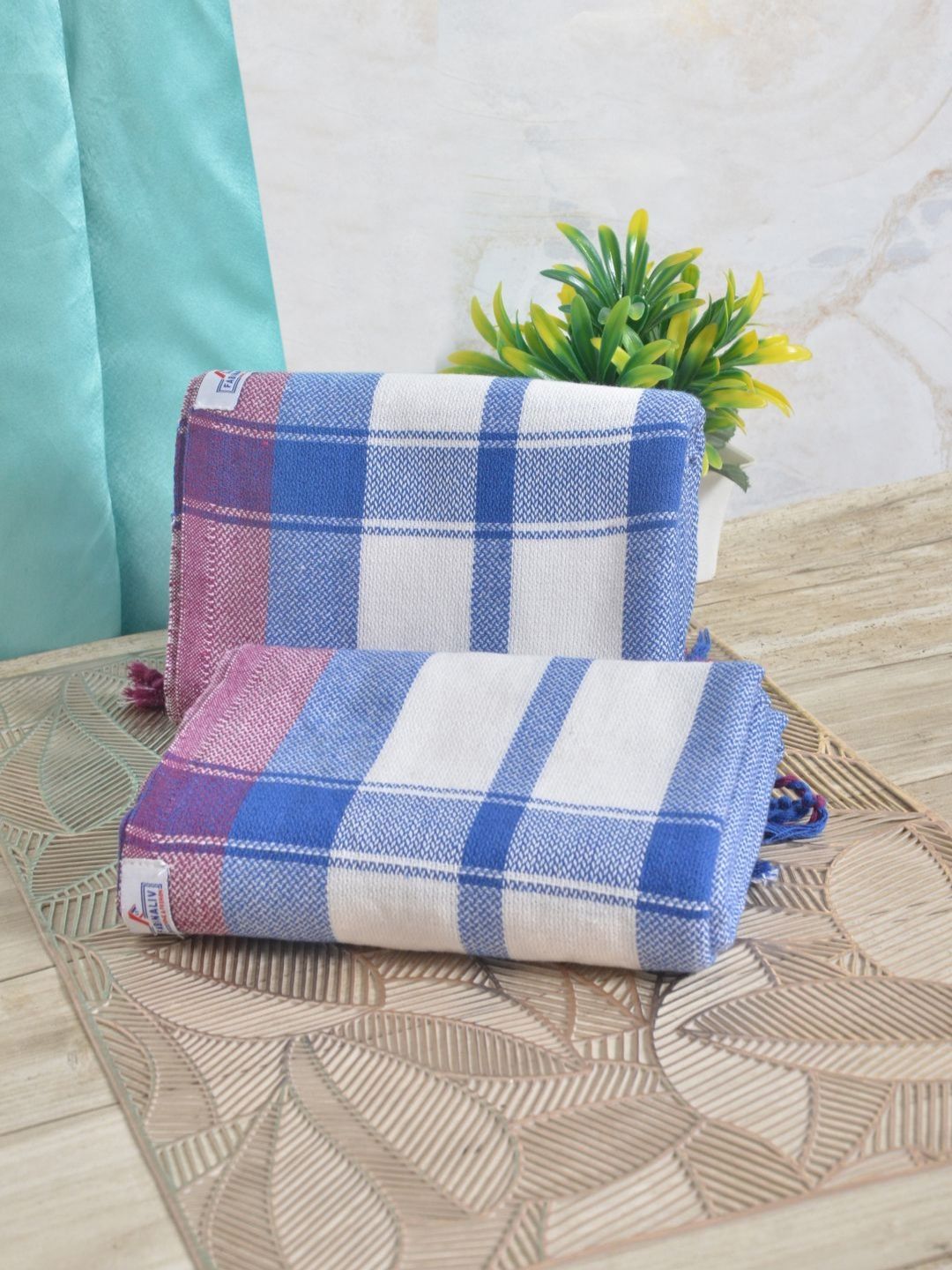 FABINALIV White & Blue 2 Striped Cotton 225 GSM Bath Towel-image-37