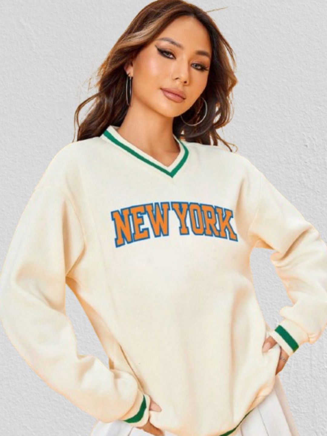 CLAFOUTIS Women Printed V Neck Sweatshirt-picture-16