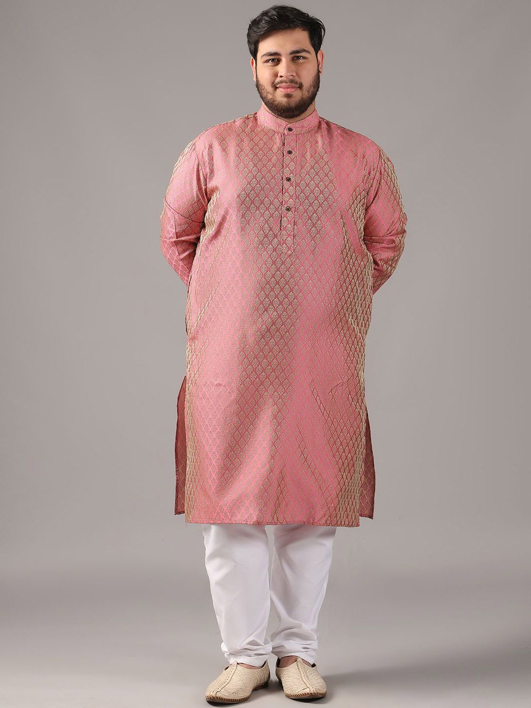 SOJANYA PLUS Size Ethnic Motifs Woven Design Band Collar Straight Kurta-picture-27