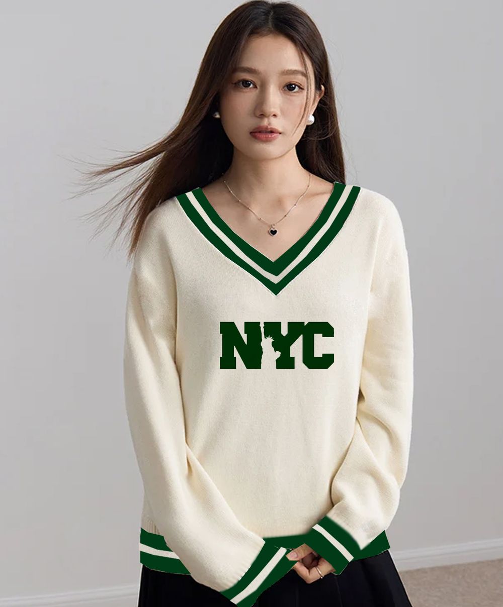 CLAFOUTIS Women Printed V-Neck Pullover Sweatshirt-picture-48