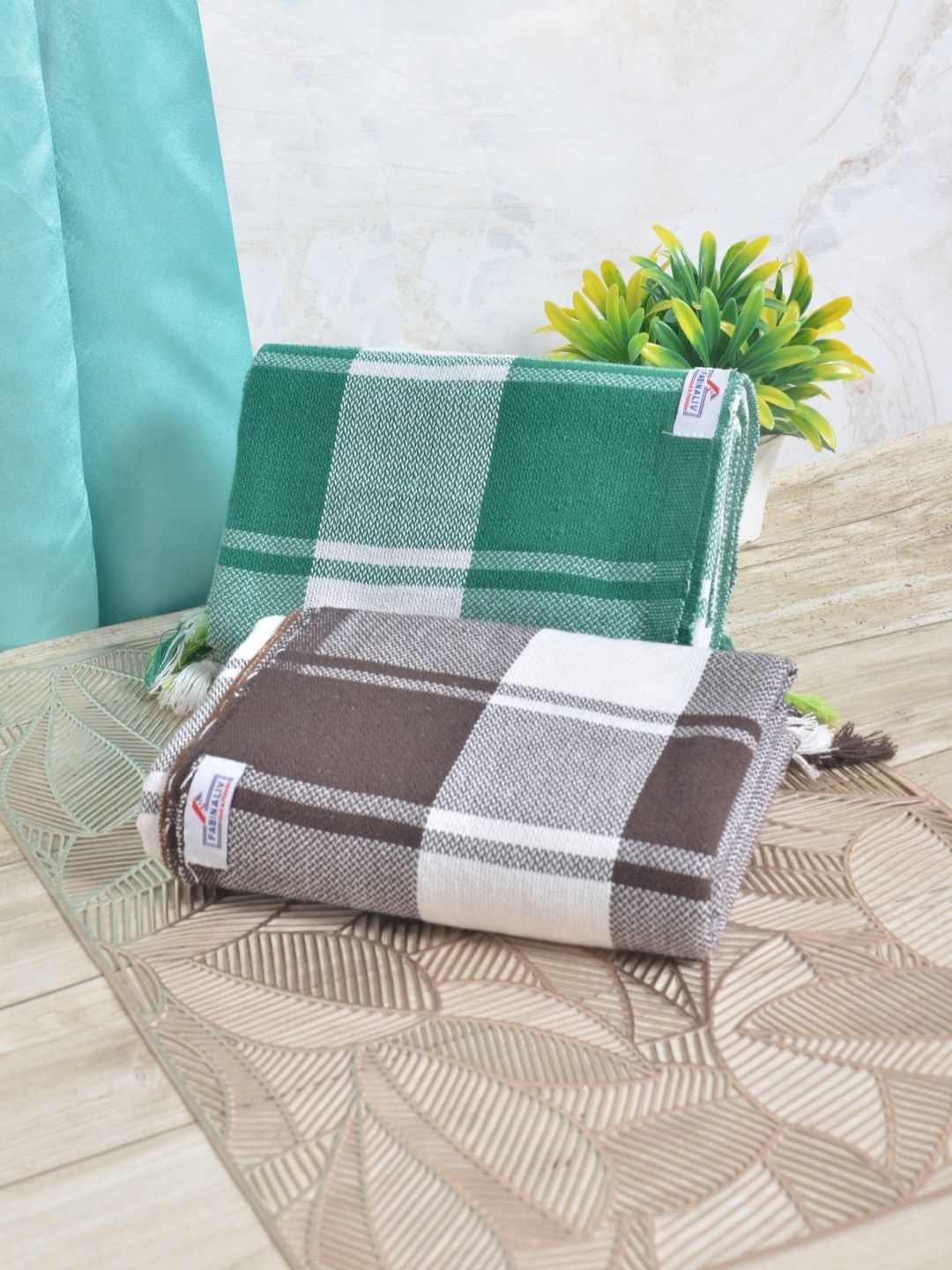 FABINALIV White & Green 2 Striped Cotton 225 GSM Bath Towel-picture-11
