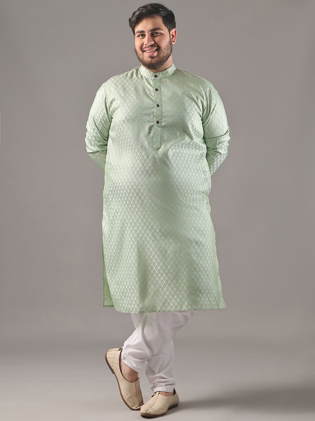 SOJANYA PLUS Size Ethnic Motifs Woven Design Band Collar Straight Kurta-picture-28