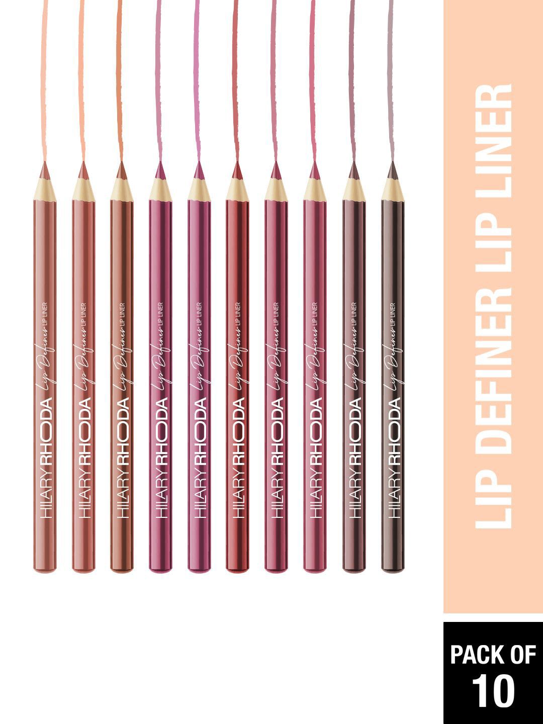 Hilary Rhoda Set Of 10 Smooth Application Lip Definer Long Lasting Lip Liner - 9.3 g Each