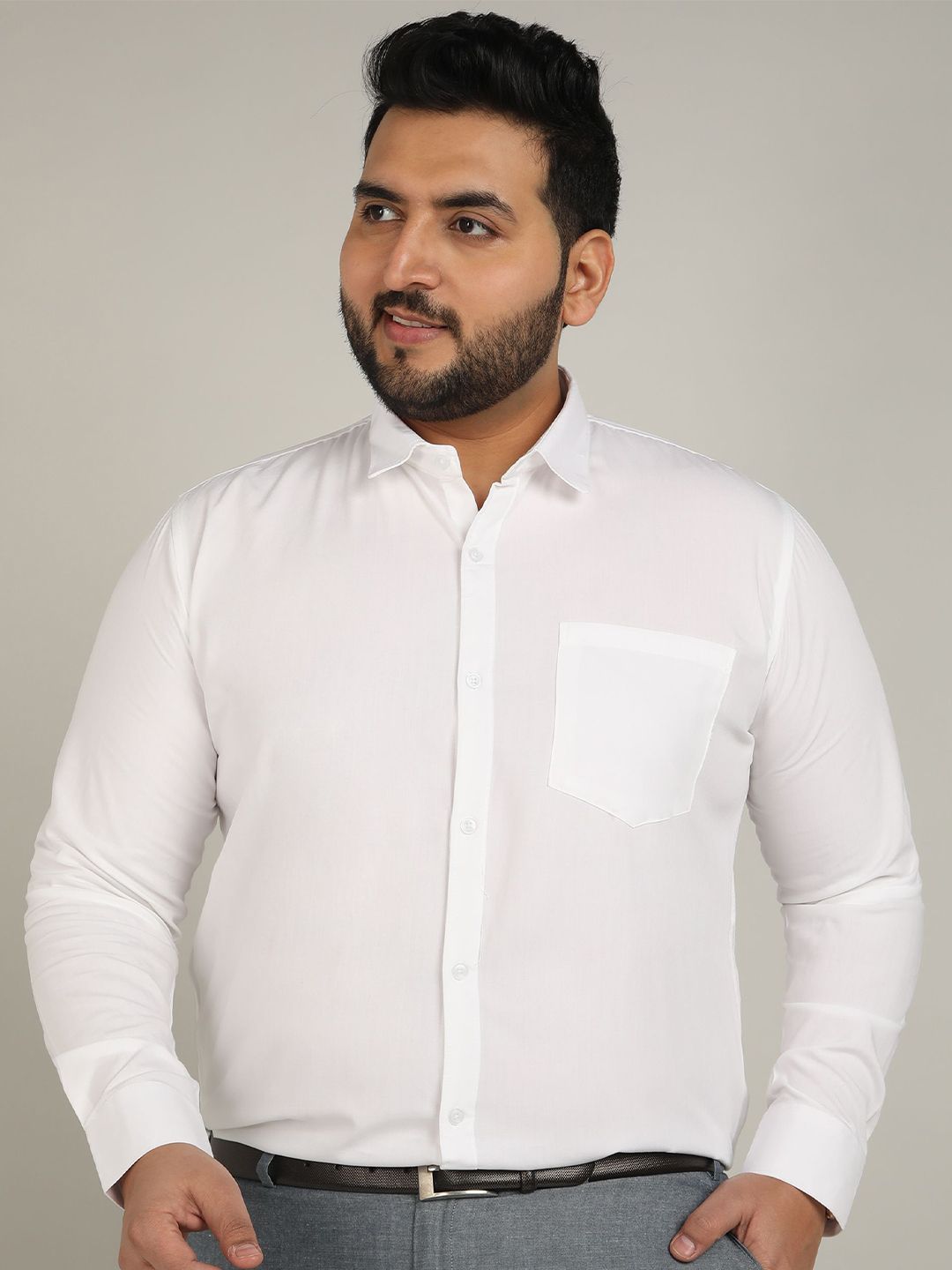 ADWYN PETER Men Plus Size Classic FitSpread Collar Solid Cotton Formal Shirt-picture-26