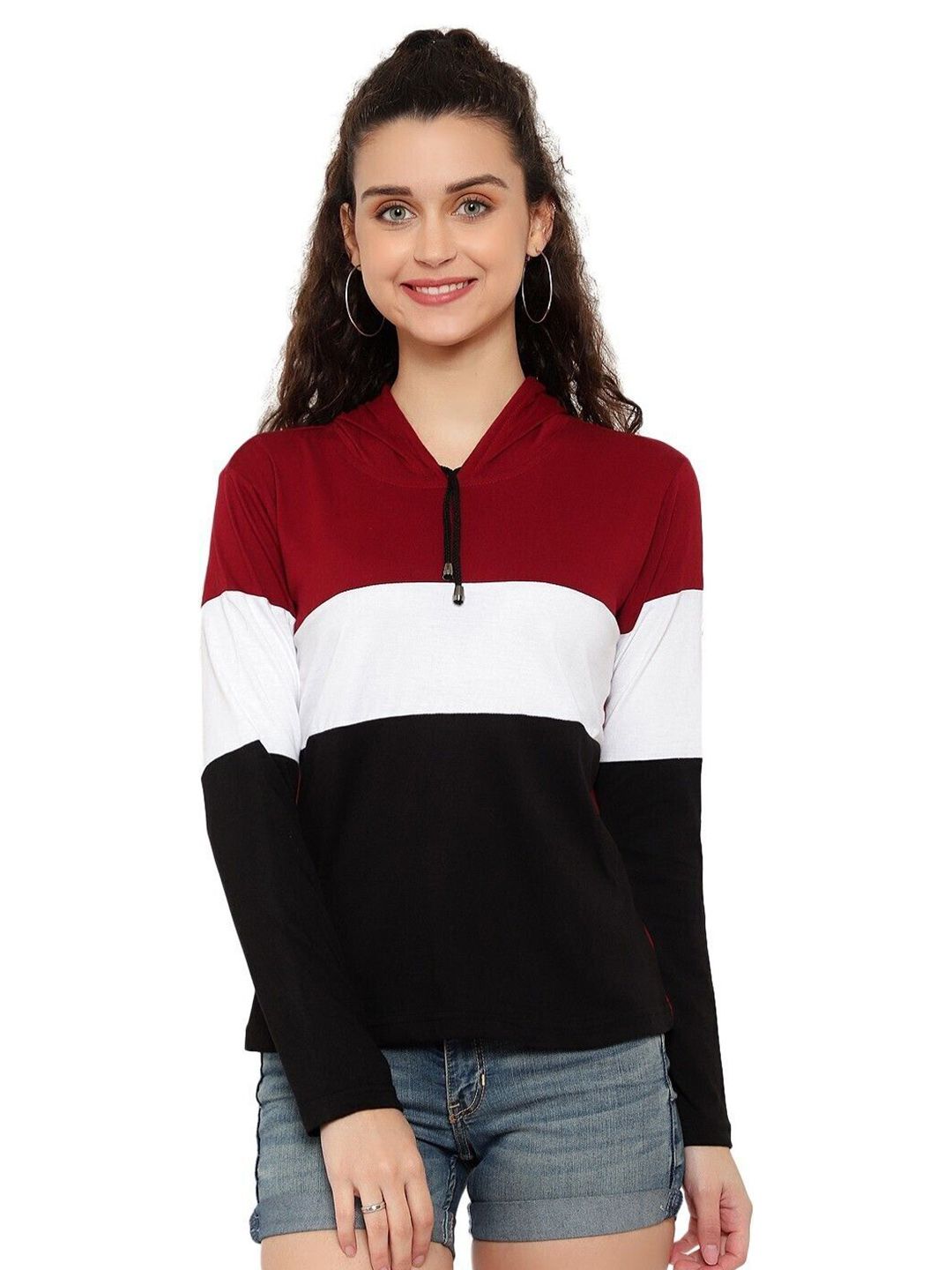 DEEPMAYRA COLLECTION Women Colourblocked Hooded Cotton T-shirt-picture-30