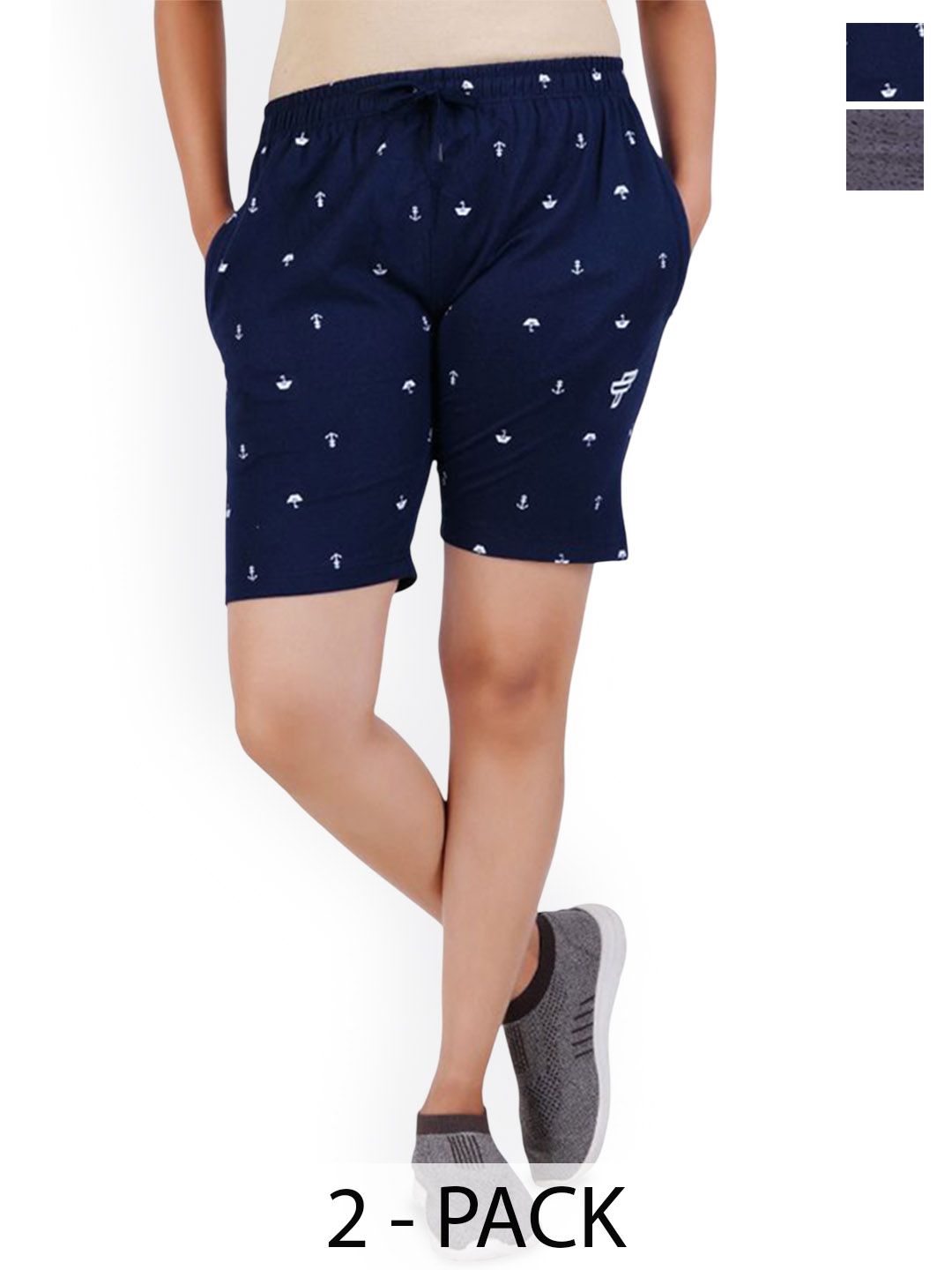 FEEL TRACK Women Pack Of 2 Cotton Mid-Rise Printed Shorts-picture-21