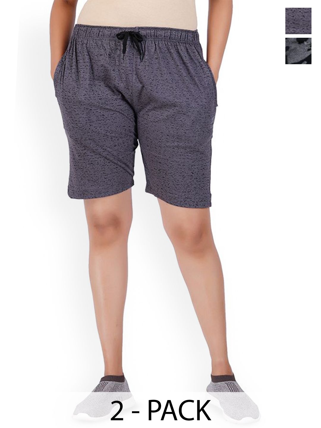 FEEL TRACK Women Pack Of 2 Cotton Mid-Rise Printed Shorts-picture-25