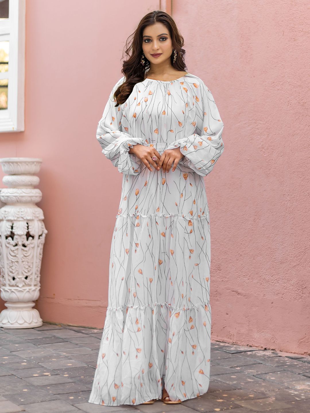 SARINKU Floral Print Puff Sleeve Georgette Maxi Dress-picture-41