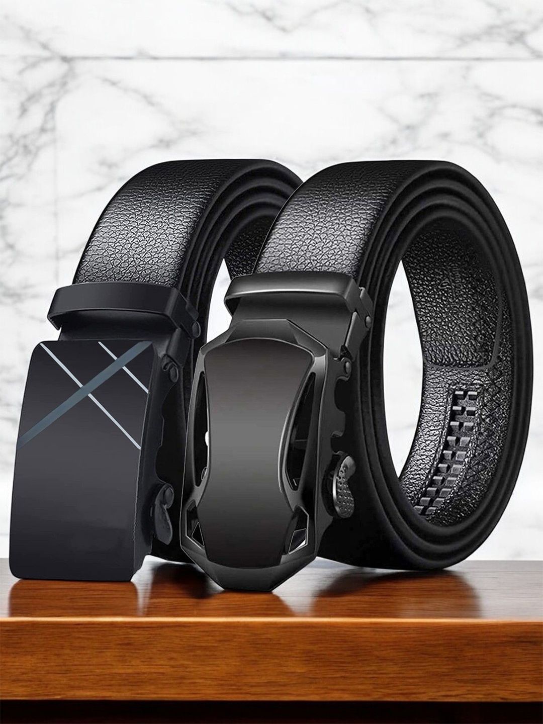 Provogue Men Pack of 2 Vegan Leather Textured Belt-picture-10