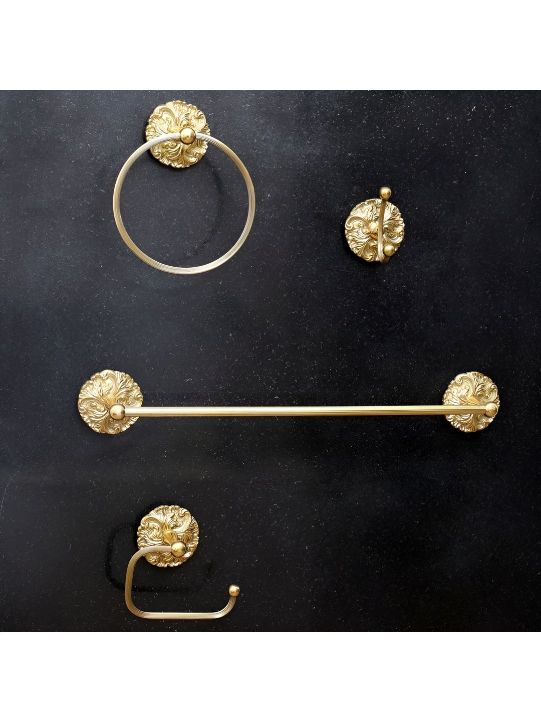 Indianshelf Gold-Toned 4 piece Textured Brass Bath Accessories Set-picture-25