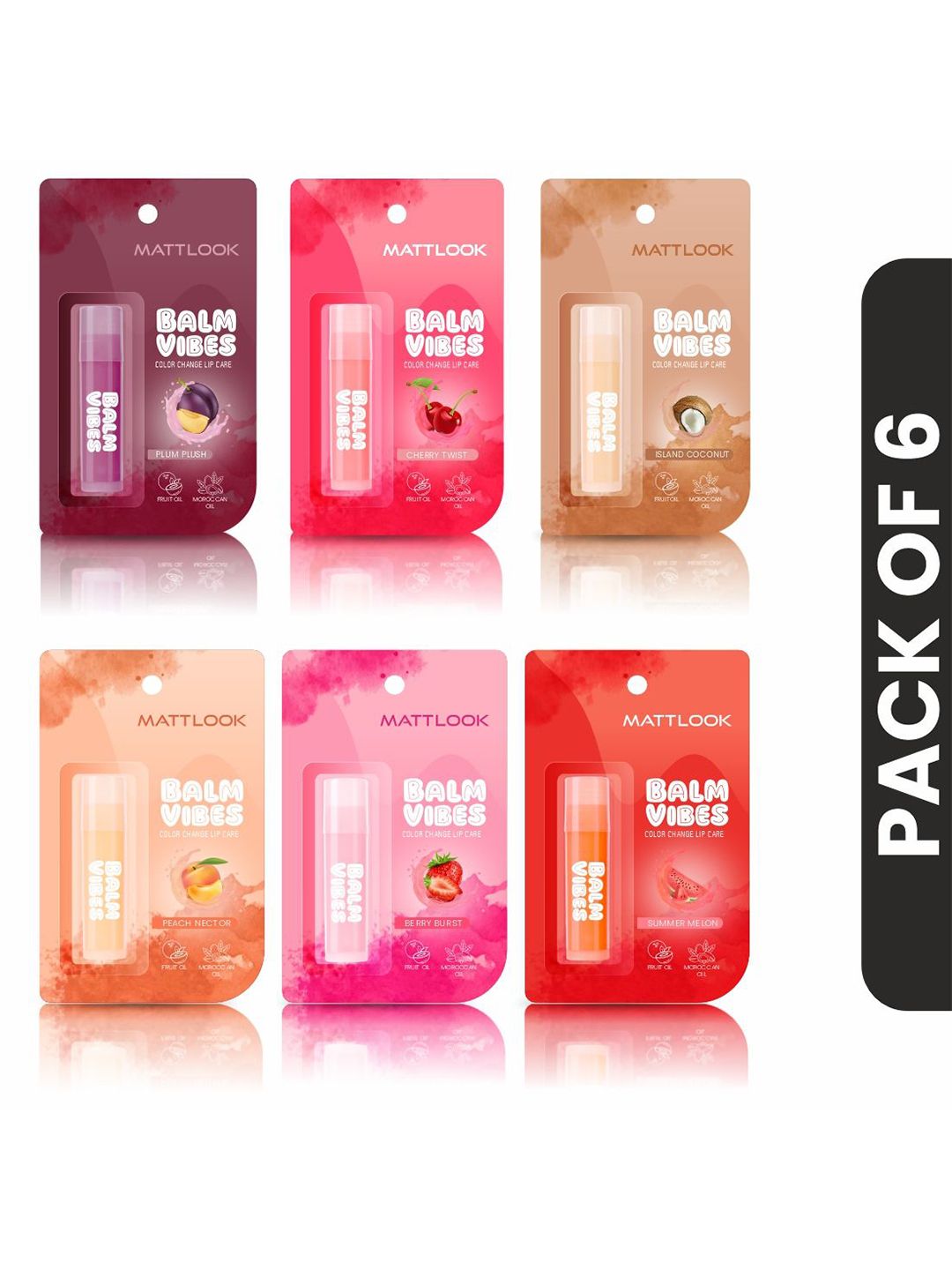 Mattlook Balm Vibes Set Of 6 Colour Change Lip Balm- 3 g Each- Plum Plush- Cherry Twist-image-35