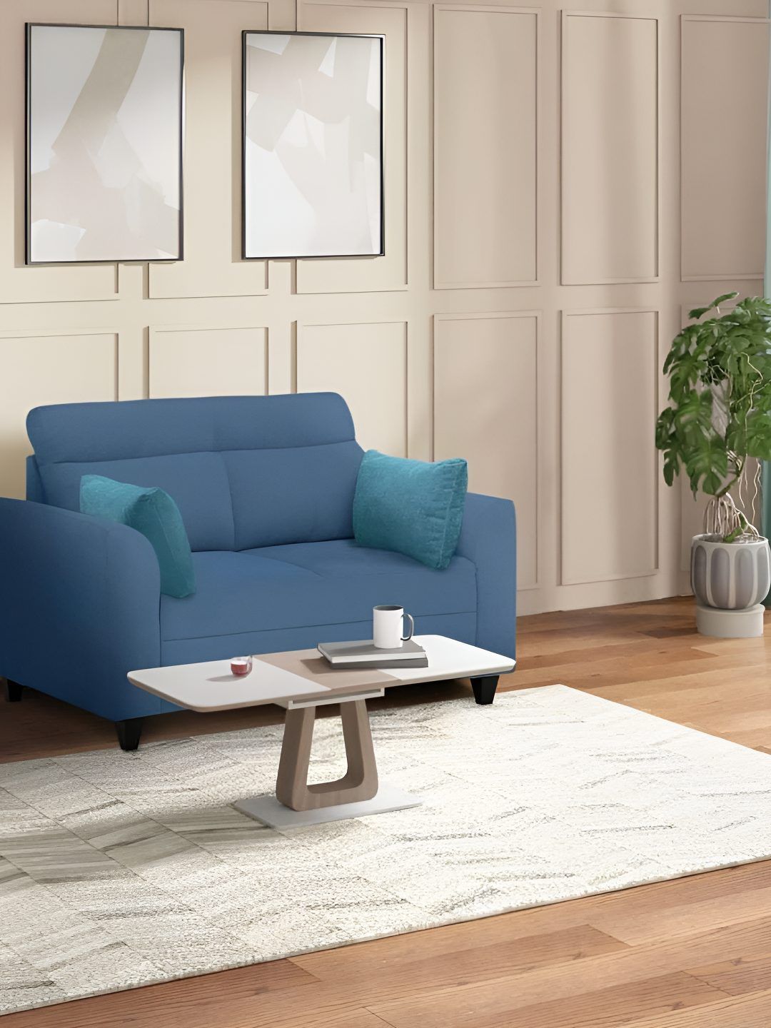 Duroflex Zivo Plus Blue Fabric 2 Seater Sofa Set-image-36