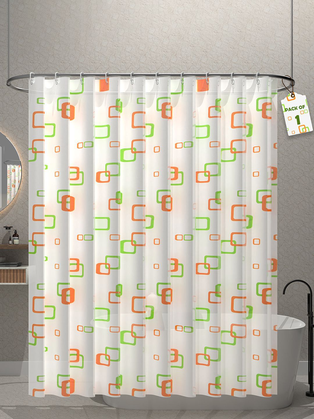 Kuber Industries White & Orange Waterproof Shower Curtain-picture-32