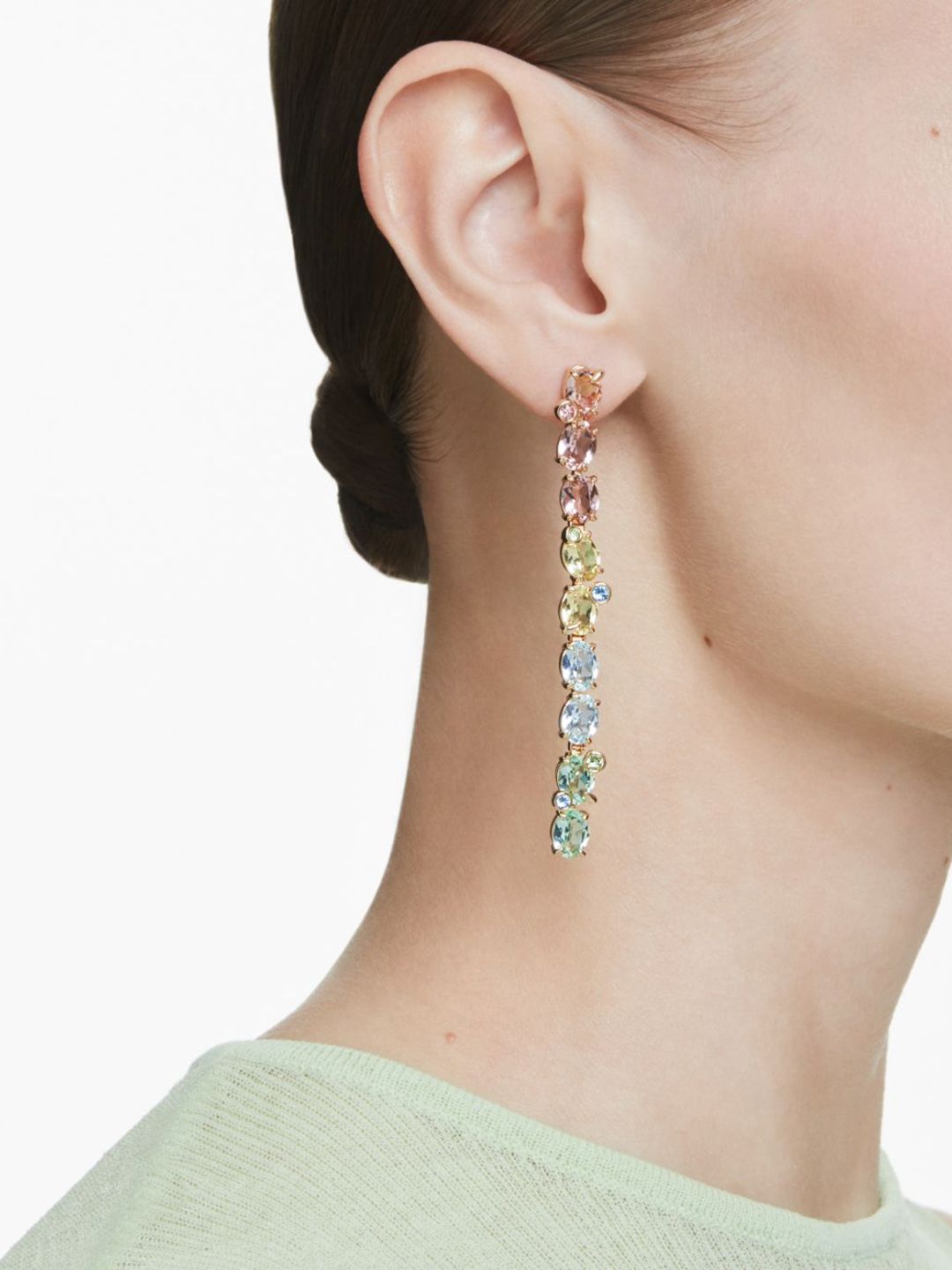 SWAROVSKI Gold Plated Crystal Studded Contemporary Shaped Drop Earrings-picture-32