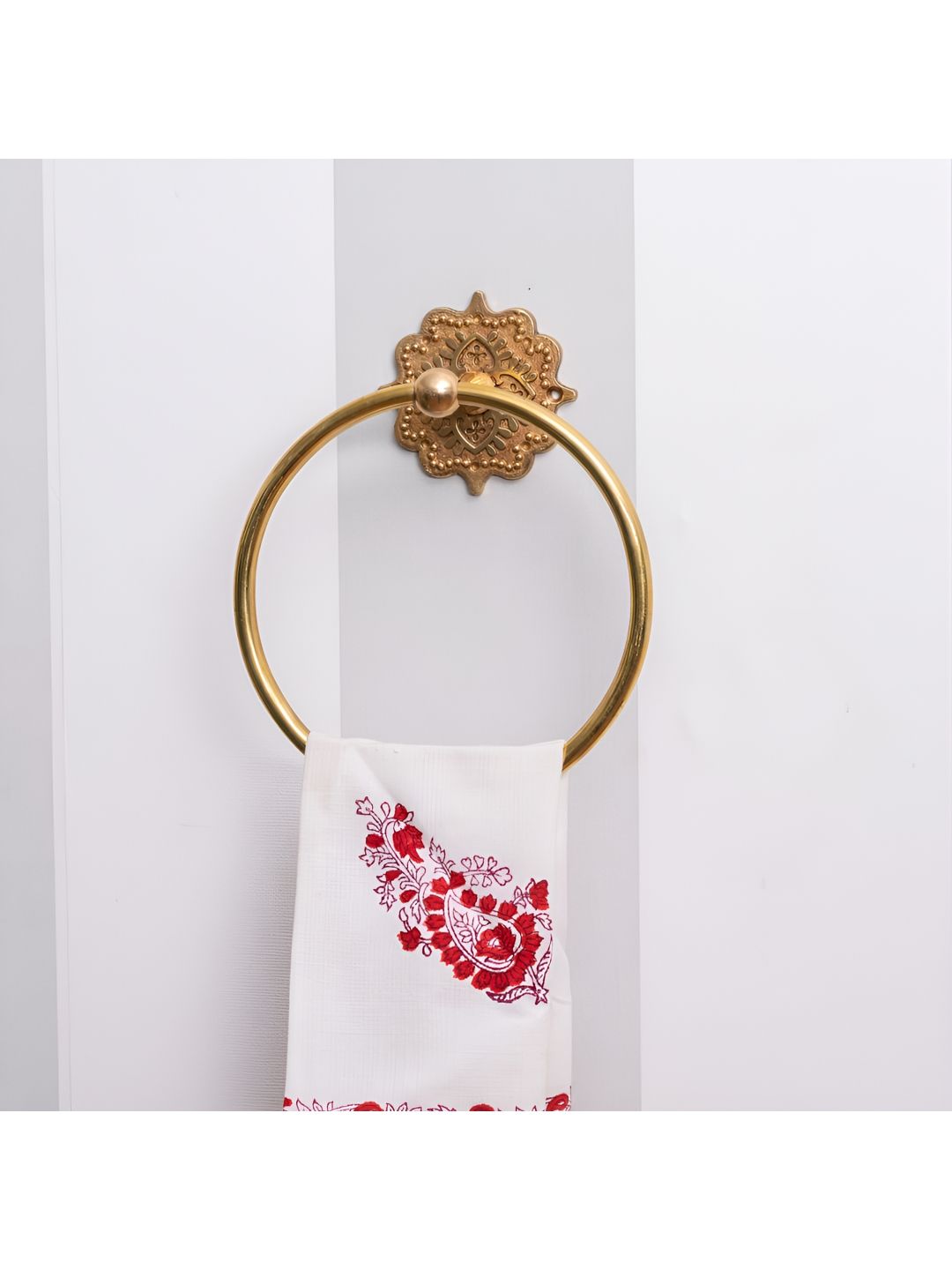 Indianshelf Gold-Toned Textured Brass Towel Holder-picture-28