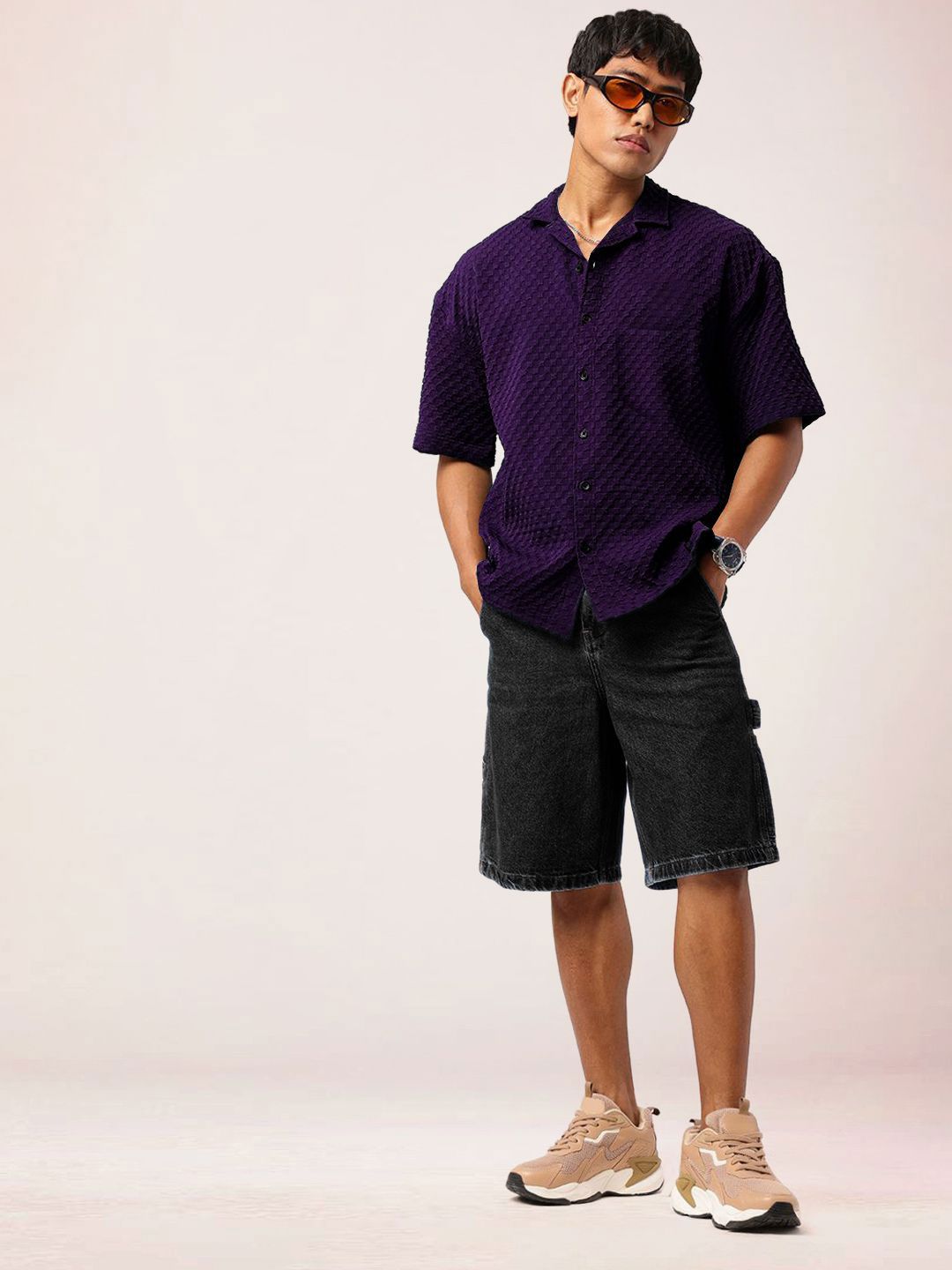 SZN Men Standard Relaxed Fit Cuban Collar Textured Casual Shirt-picture-29