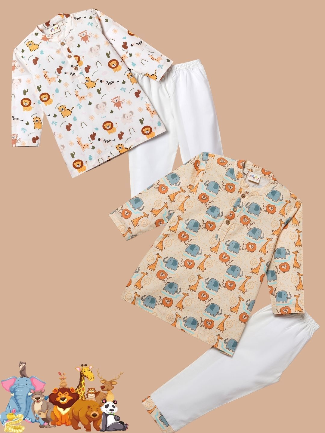 Desi Soota Boys Animal Printed Regular Pure Cotton Kurta with Trousers-picture-15