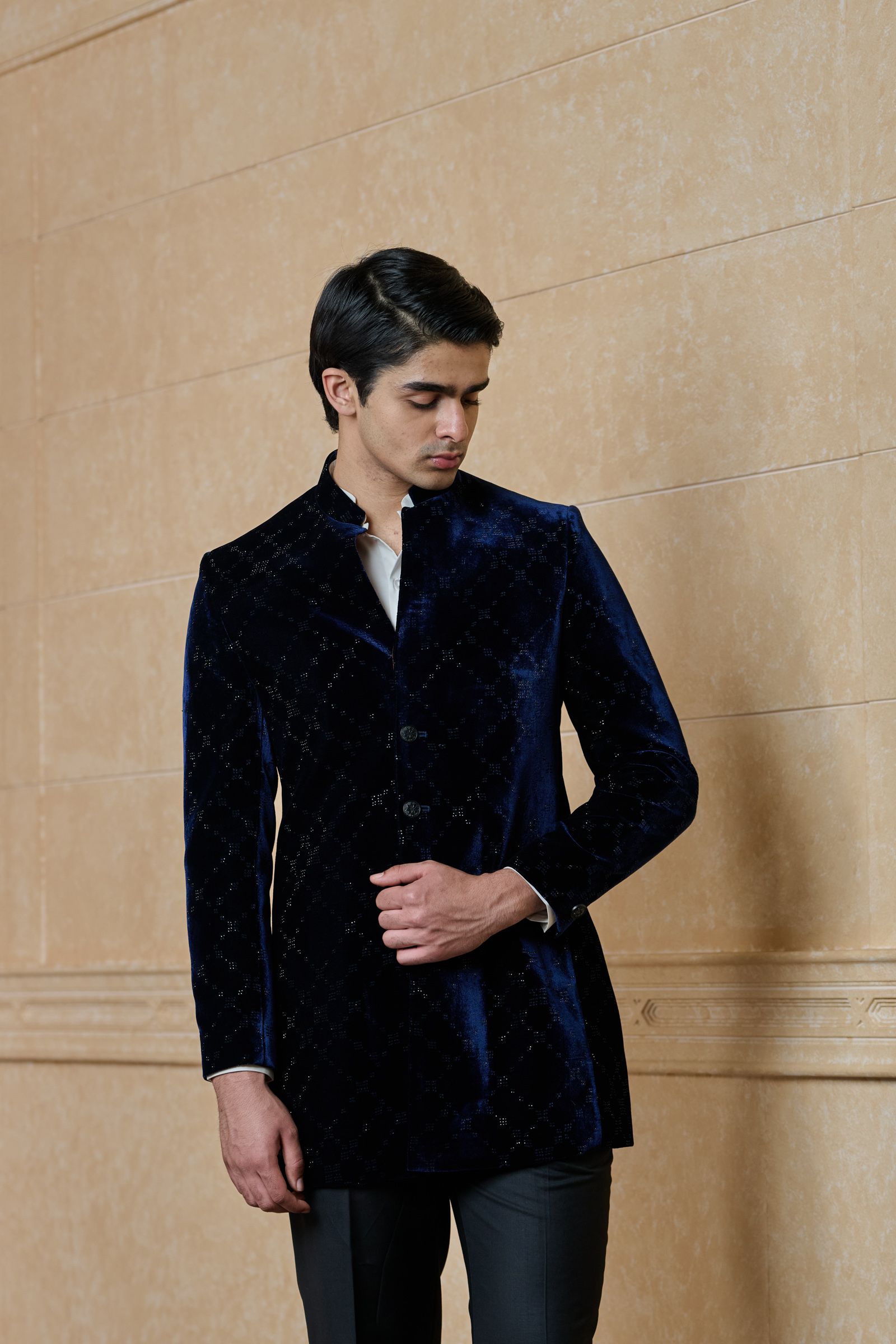 Tasva Embellished Mandarin Collar Bandhgala Blazer-image-19