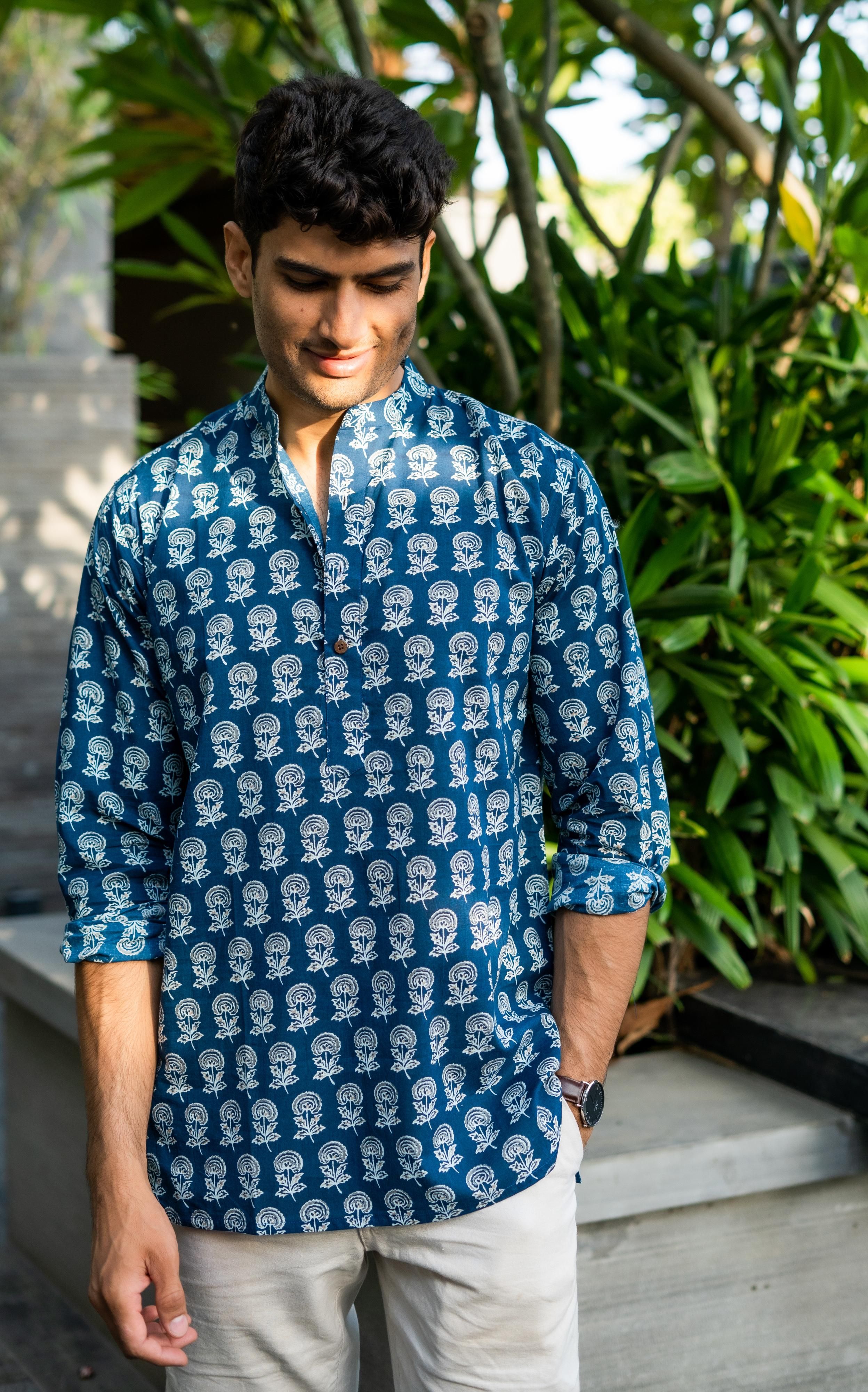 Shasak Men Blue Geometric Dyed Anarkali Kurta-picture-12