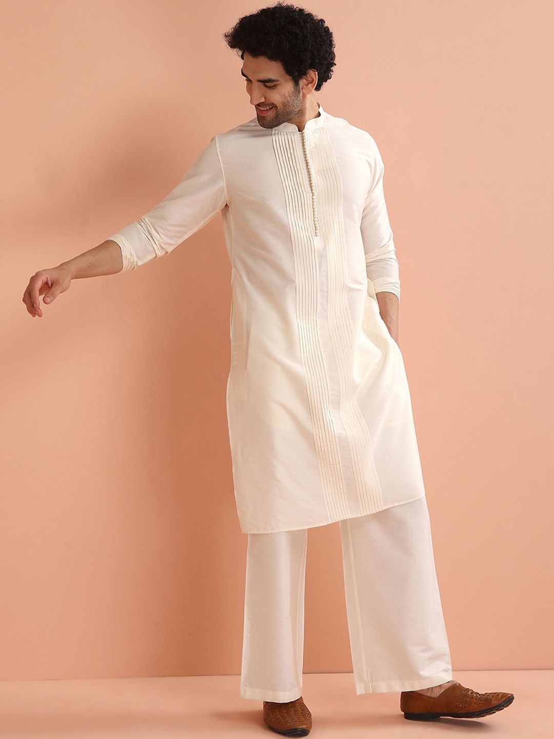 KISAH Striped Pleated Straight Kurta with Palazzo-image-16