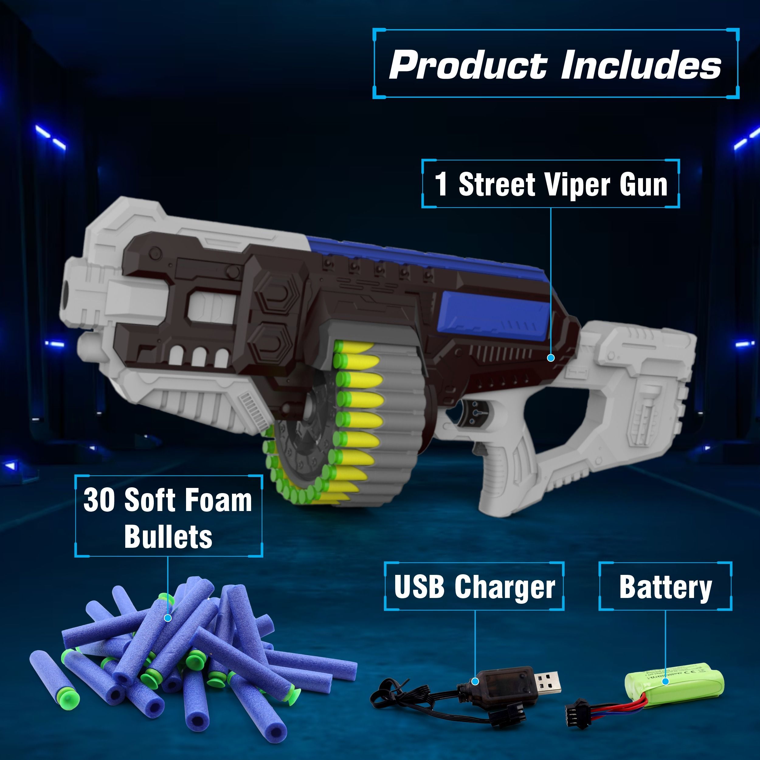 Aditi Toys Kids Street Viper Motorized Dart Gun with 30 Darts & Rechargeable Battery-picture-22