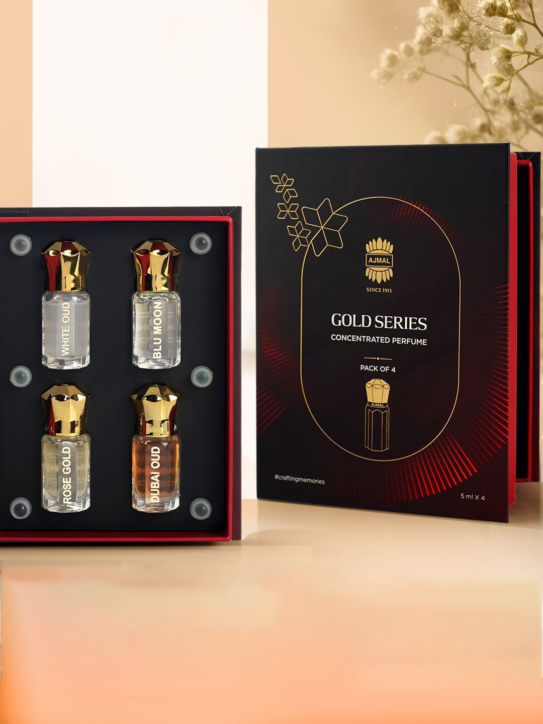 Ajmal Set Of 4 Dubai Oud- Blue Moon-White Oud & Rose Gold Perfume Gift Set- 20 ml Each-picture-17